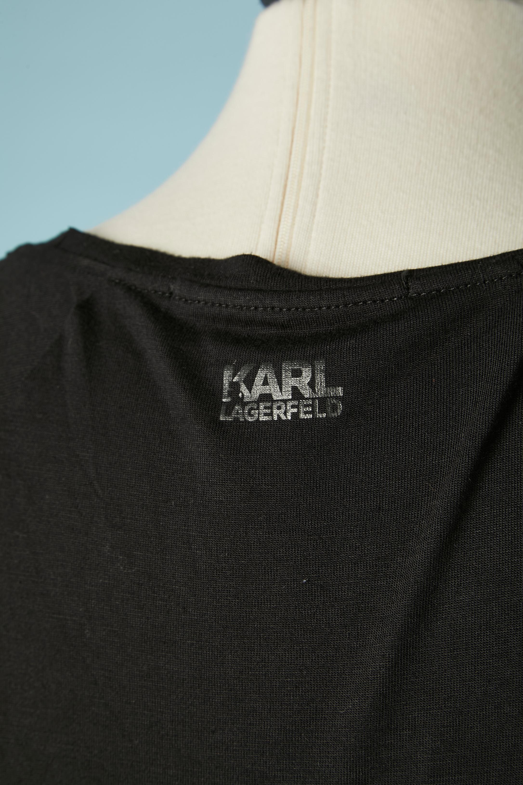 Black long sleeves tee-shirt with KL face in black sequins Karl Lagarfeld  For Sale 1