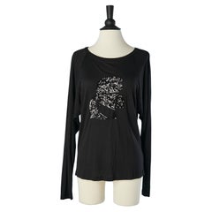 Black long sleeves tee-shirt with KL face in black sequins Karl Lagarfeld 