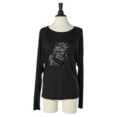 Black long sleeves tee-shirt with KL face in black sequins Karl Lagarfeld