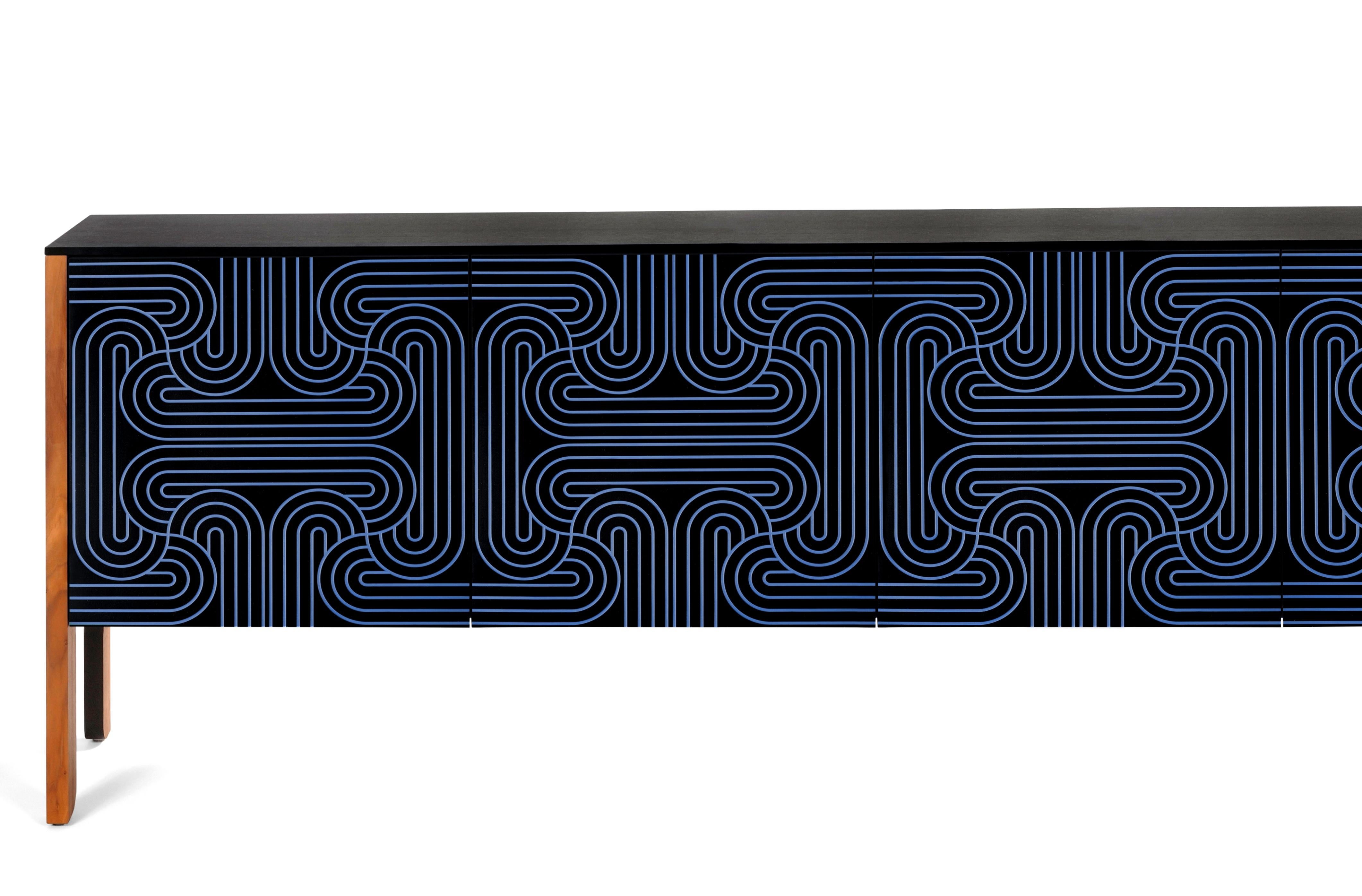 British Black Loop Sideboard 4 Door by Coucou Manou For Sale