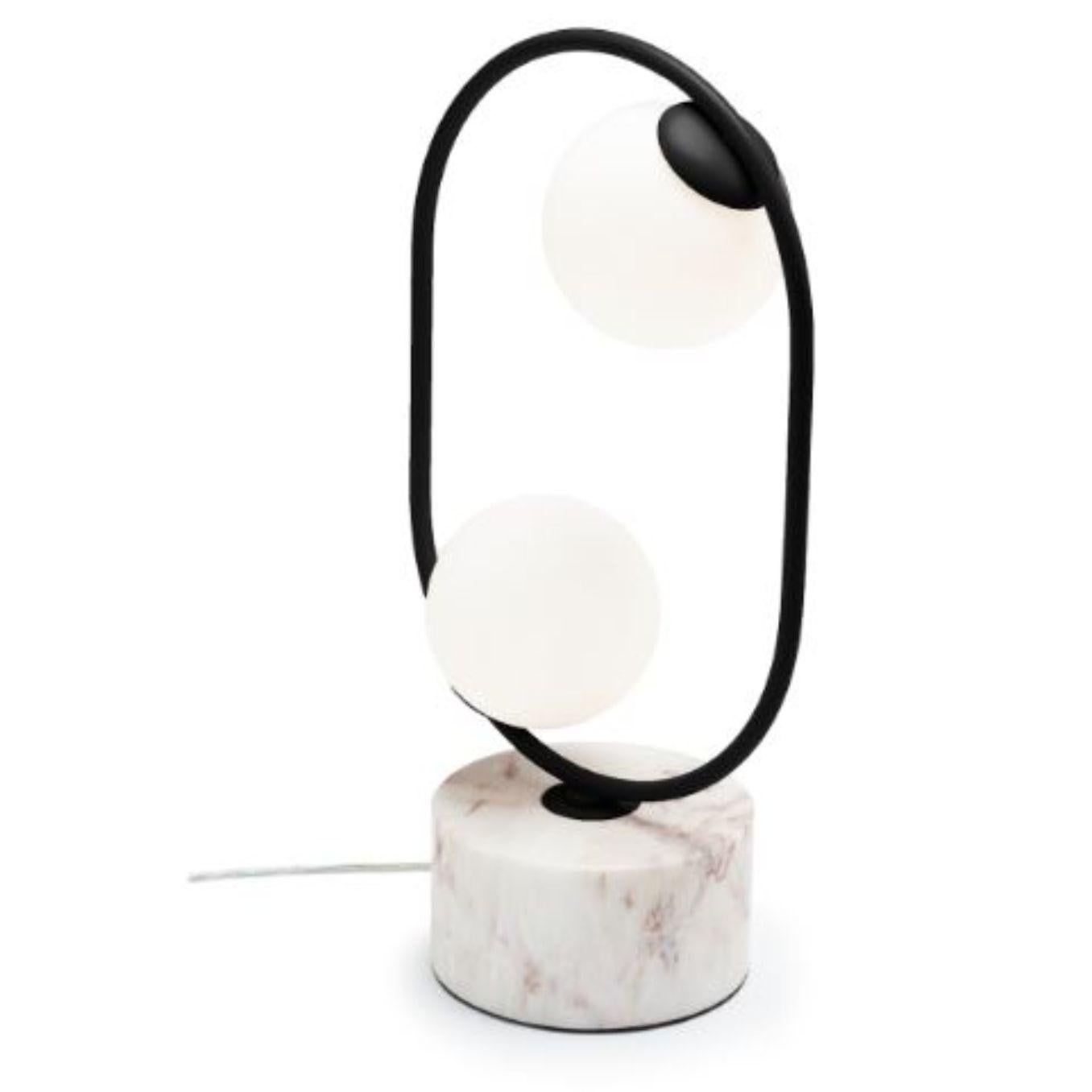 Loop table I lamp with marble base by Dooq
Dimensions: W 30 x D 15 x H 50 cm
Materials: lacquered metal, polished or brushed metal, marble.
Also available in different colors and materials. 

Information:
230V/50Hz
2 x max. G9
4W