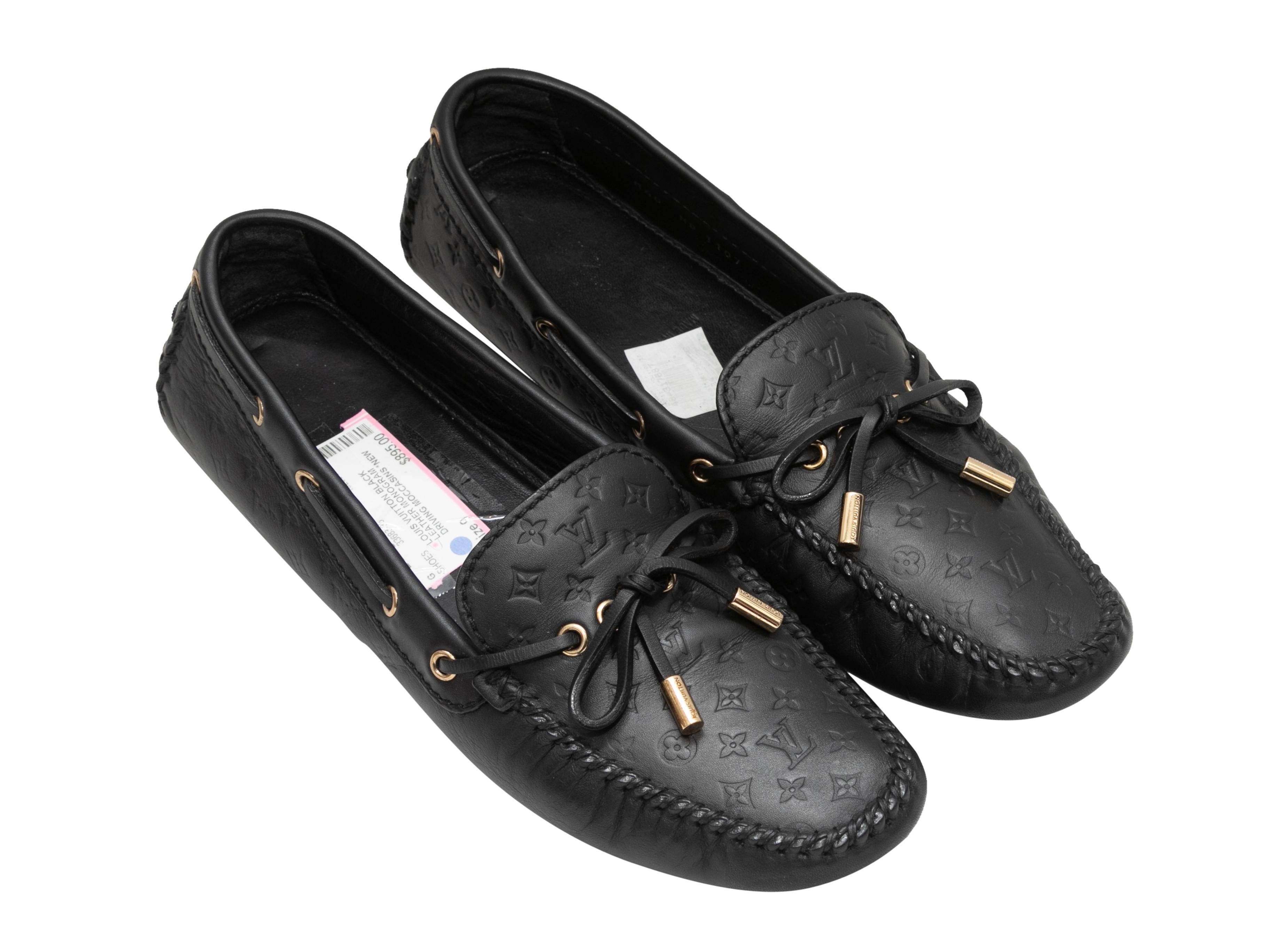 Black Louis Vuitton Embossed Monogrammed Driving Loafers Size 39 In Good Condition For Sale In New York, NY
