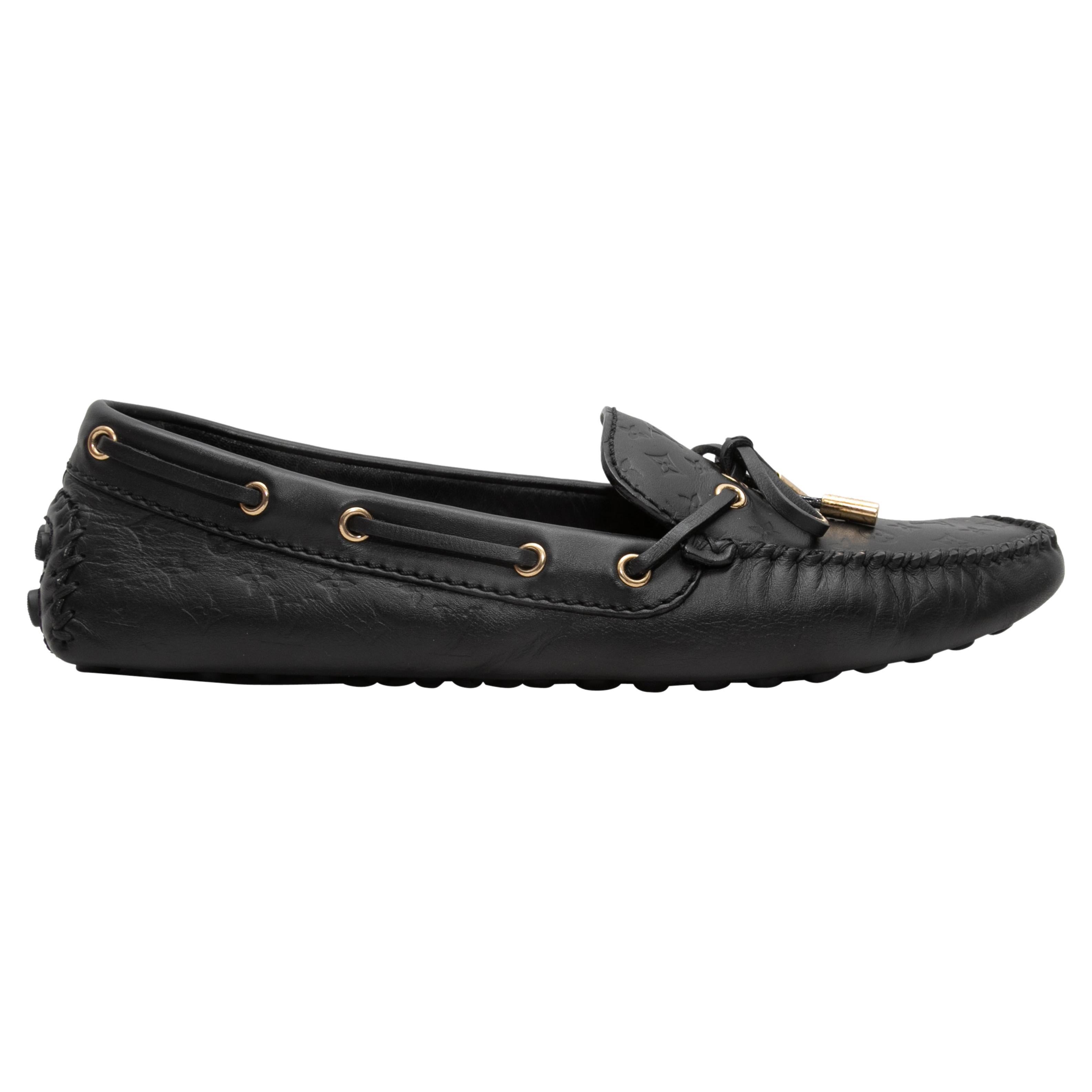 Black Louis Vuitton Embossed Monogrammed Driving Loafers Size 40 For Sale