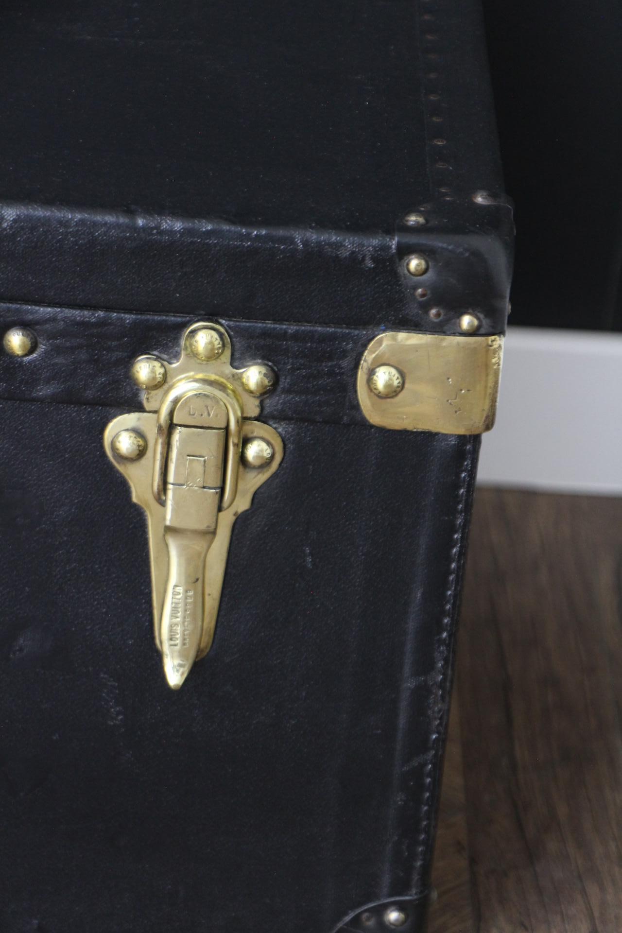 Early 20th Century Black Louis Vuitton Motoring Trunk, 93 cm Vuitton Trunk, Vuitton Steamer Trunk