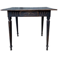 Antique Black Louis XVI 18th Century Carved and Painted Table