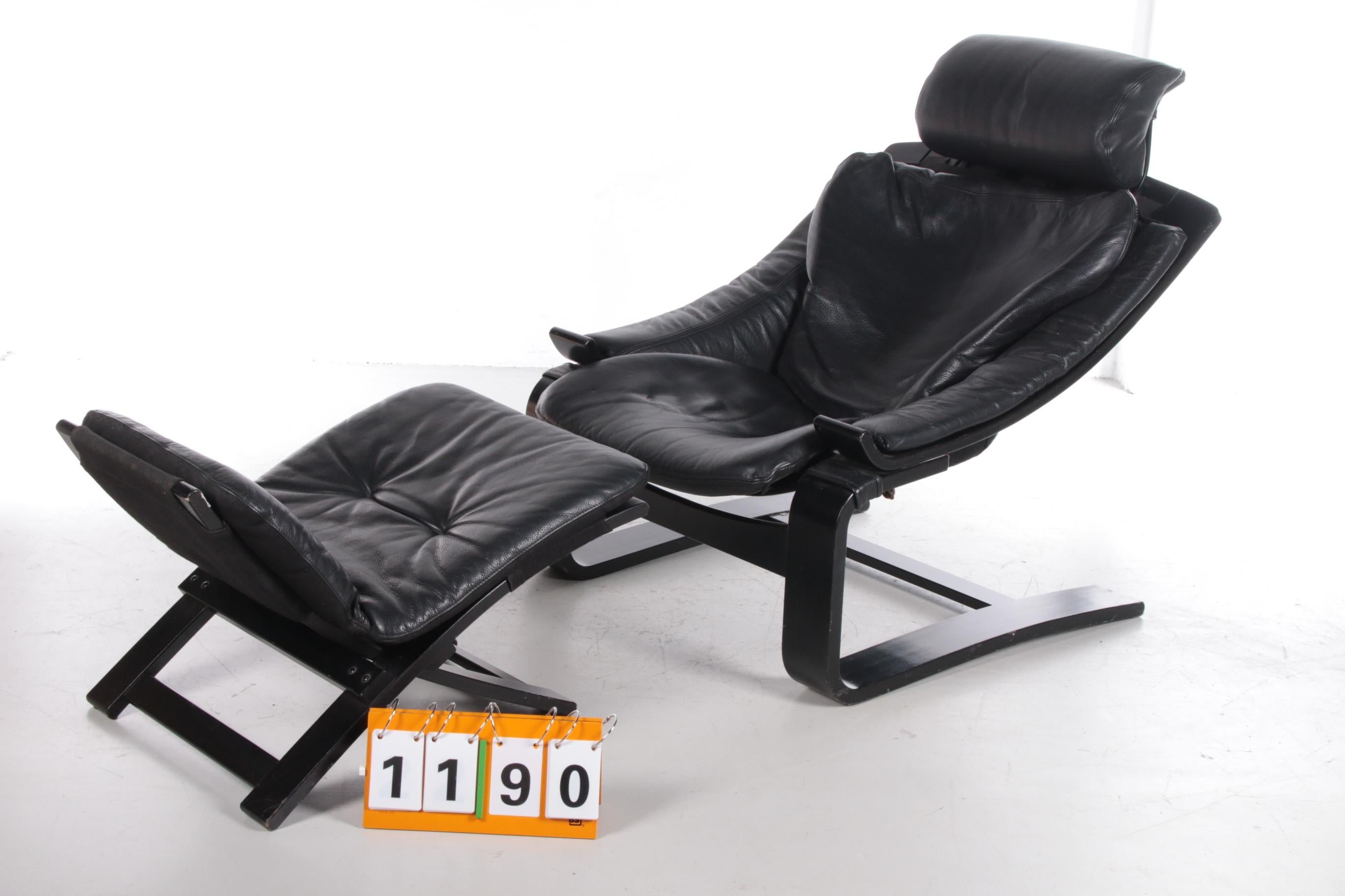 Swedish Black Lounge Armchair and Footstool by Ake Fribytter for Nelo, Sweden