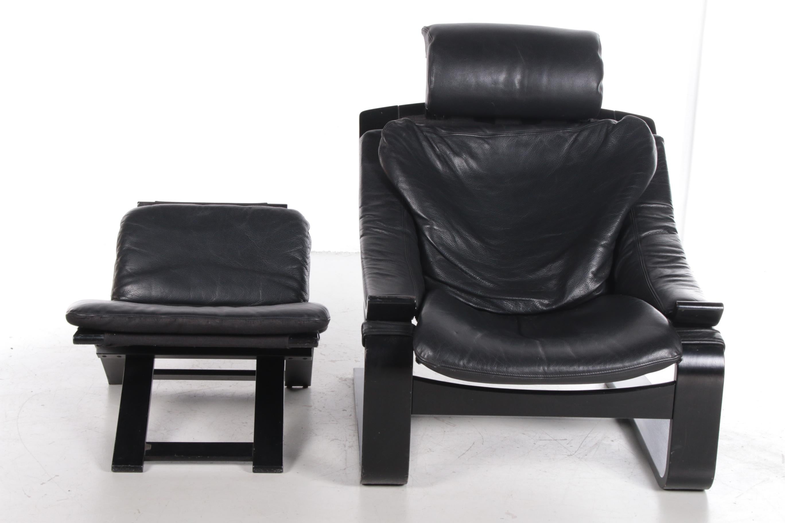 Black Lounge Armchair and Footstool by Ake Fribytter for Nelo, Sweden In Good Condition In Oirlo, LI