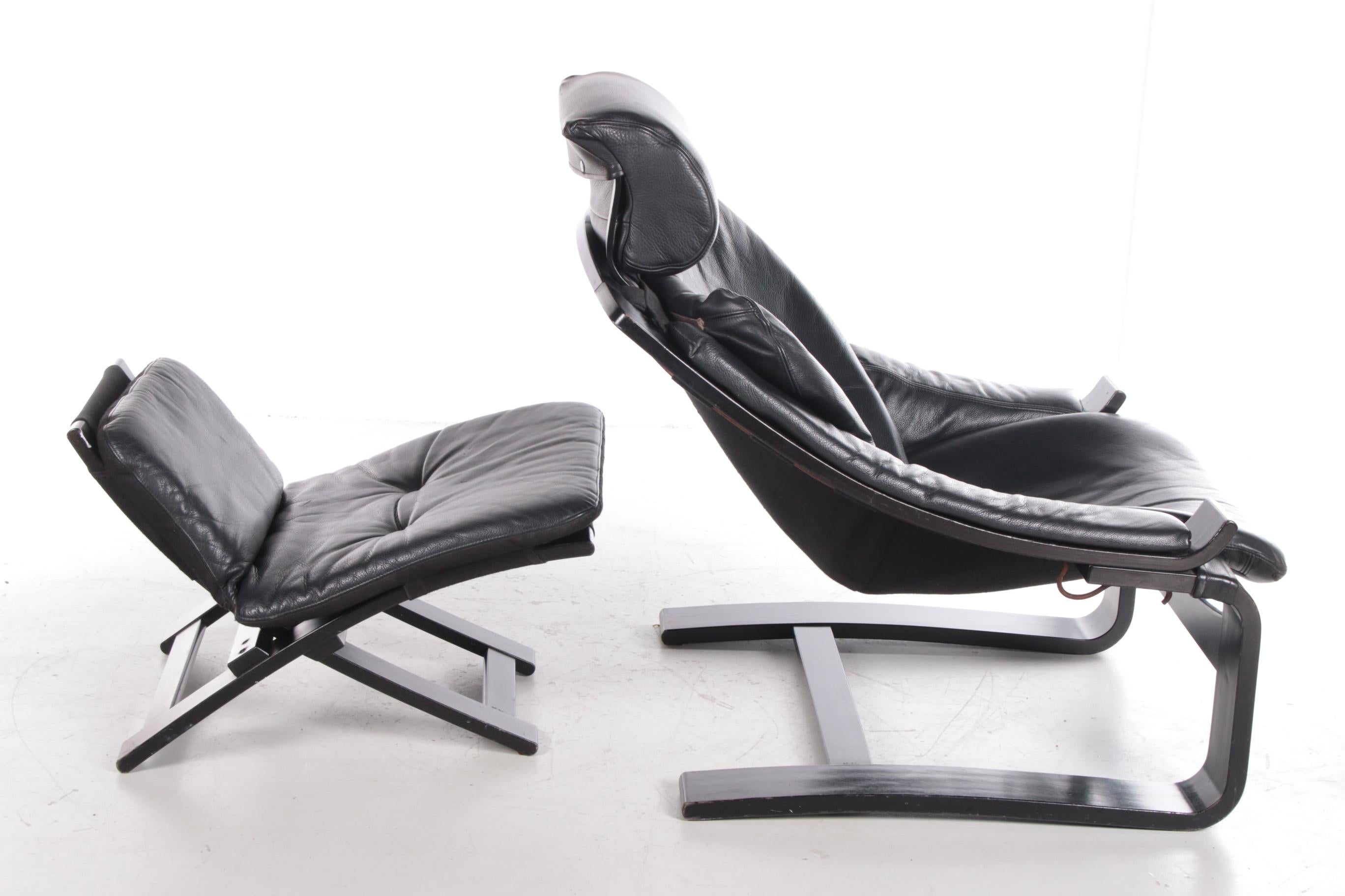 Black Lounge Armchair and Footstool by Ake Fribytter for Nelo, Sweden 1