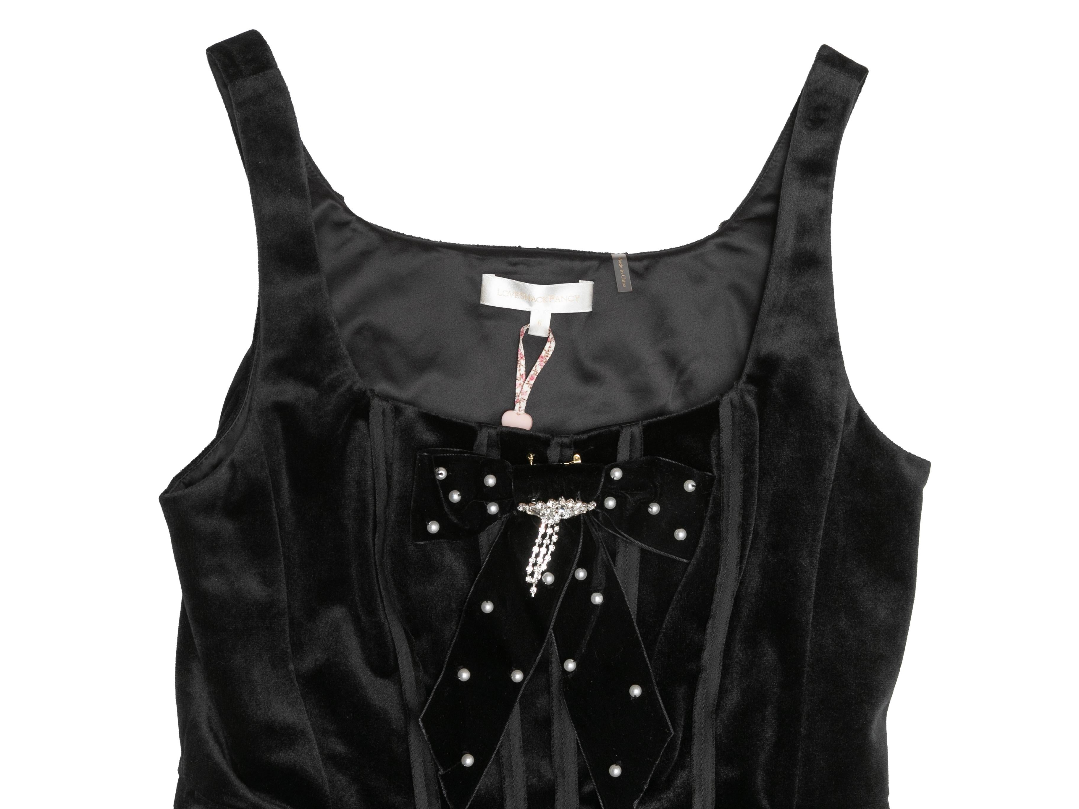 Women's Black LoveShackFancy Velvet Bow Mini Dress Size US 6 For Sale