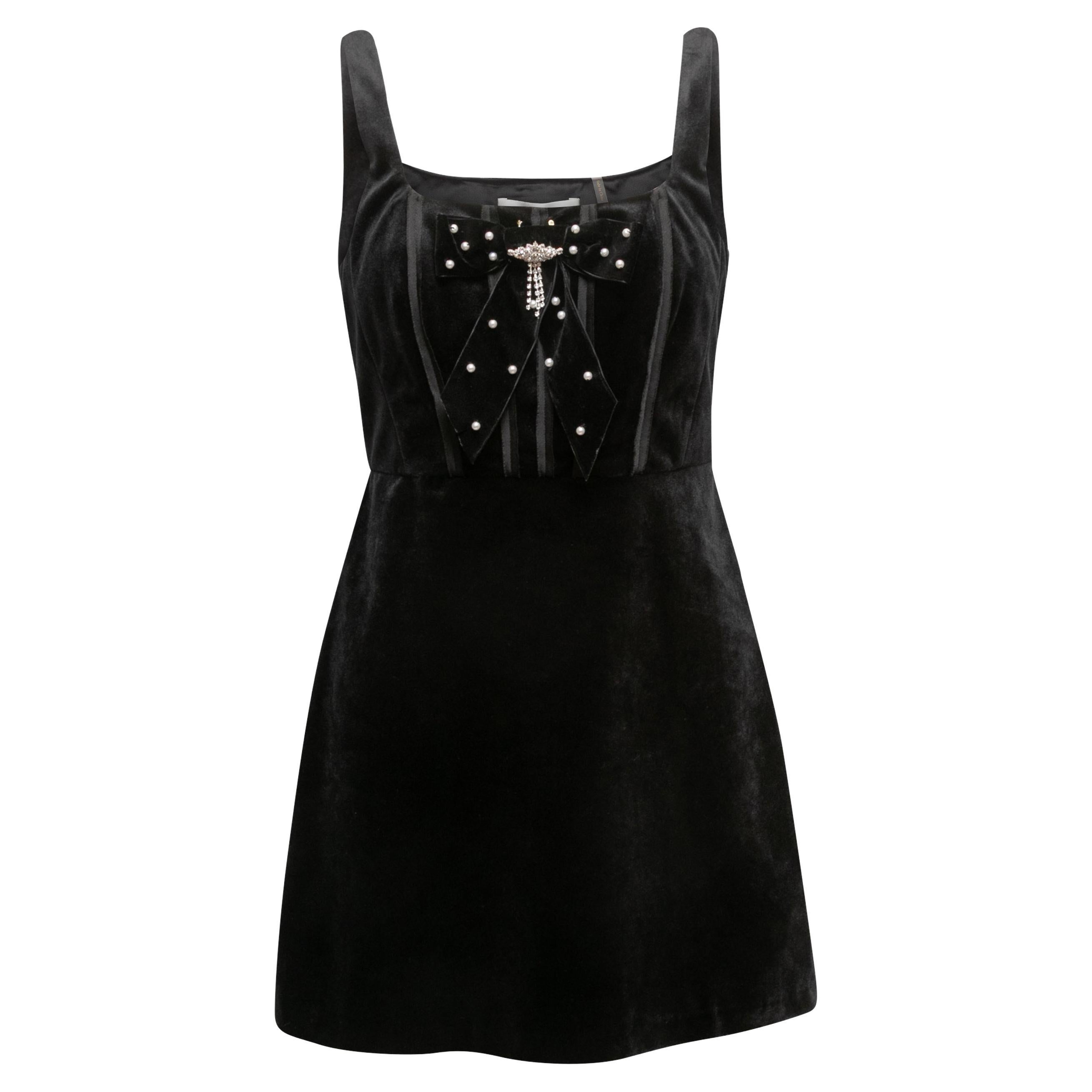 Black LoveShackFancy Velvet Bow Mini Dress Size US 6 For Sale