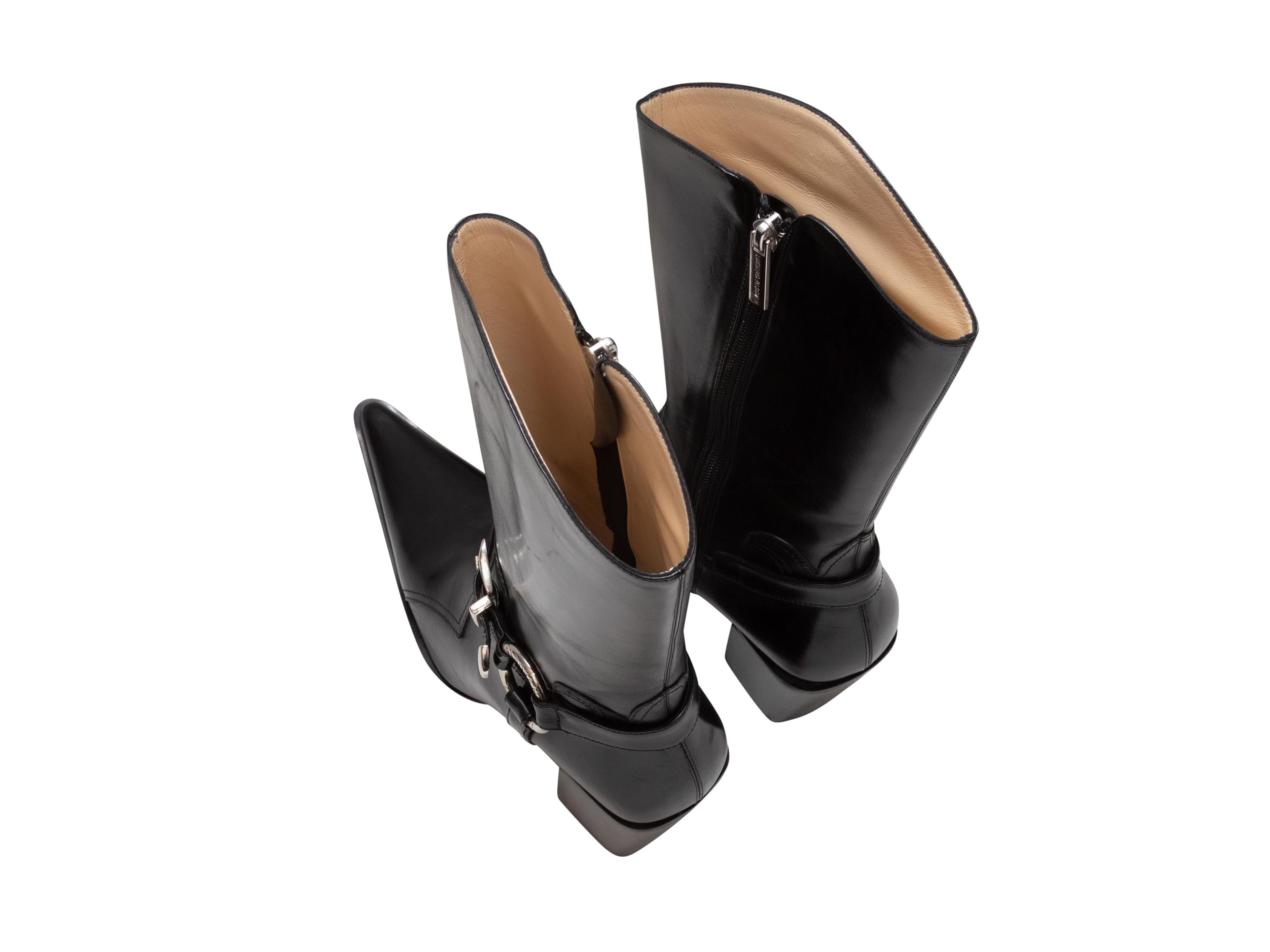 Black Luciano Padovan Pointed-Toe Harness Buckle Boots Size 39 In Good Condition For Sale In New York, NY