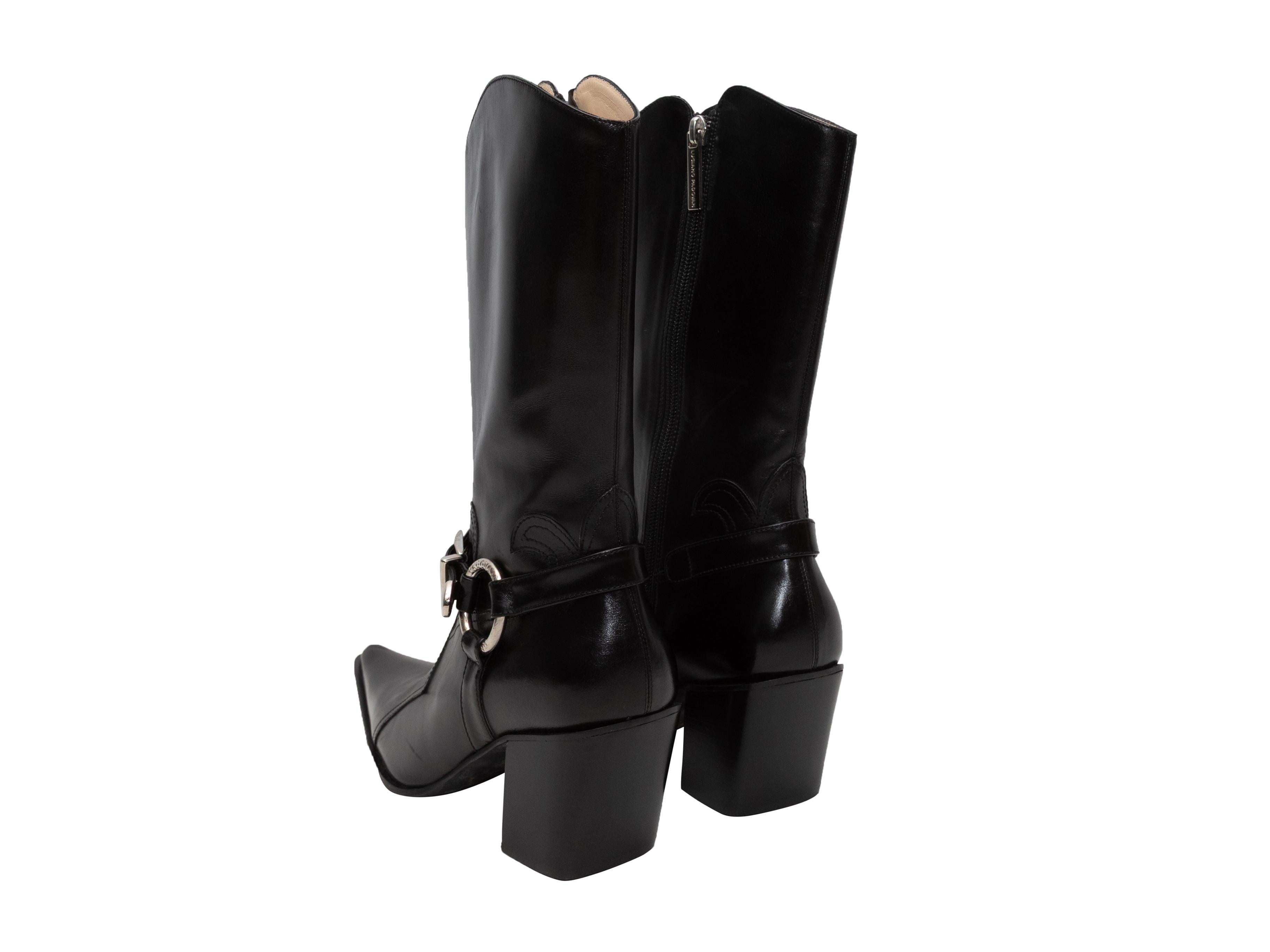 Women's Black Luciano Padovan Pointed-Toe Harness Buckle Boots Size 39 For Sale