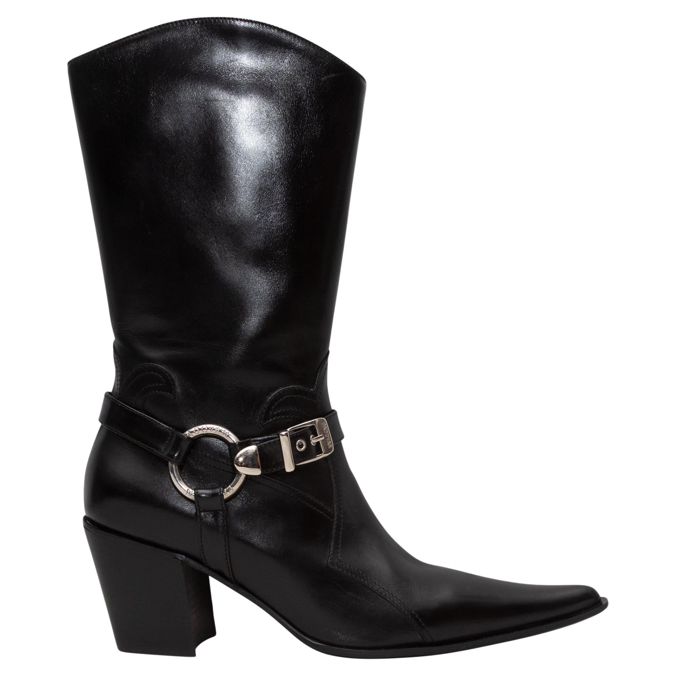 Black Luciano Padovan Pointed-Toe Harness Buckle Boots Size 39 For Sale