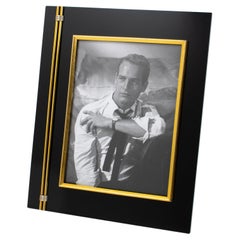 Retro Black Lucite and Brass Decor Picture Frame, Italy 1970s