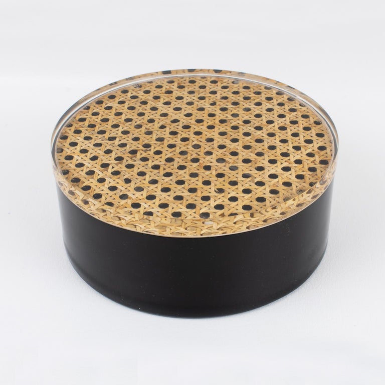 Black Lucite and Rattan Box, Italy 1970s For Sale at 1stDibs
