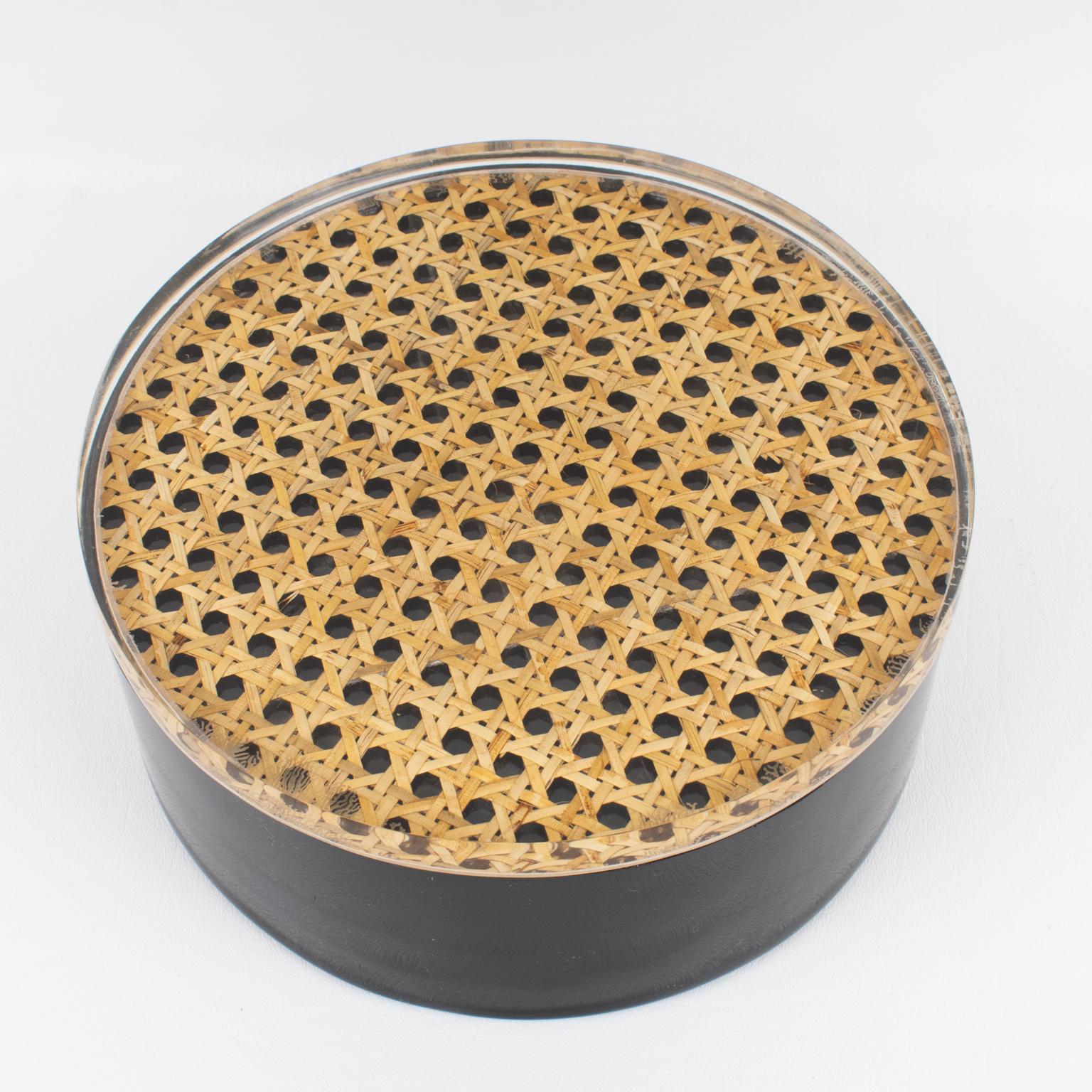 Late 20th Century Black Lucite and Rattan Box, Italy 1970s For Sale