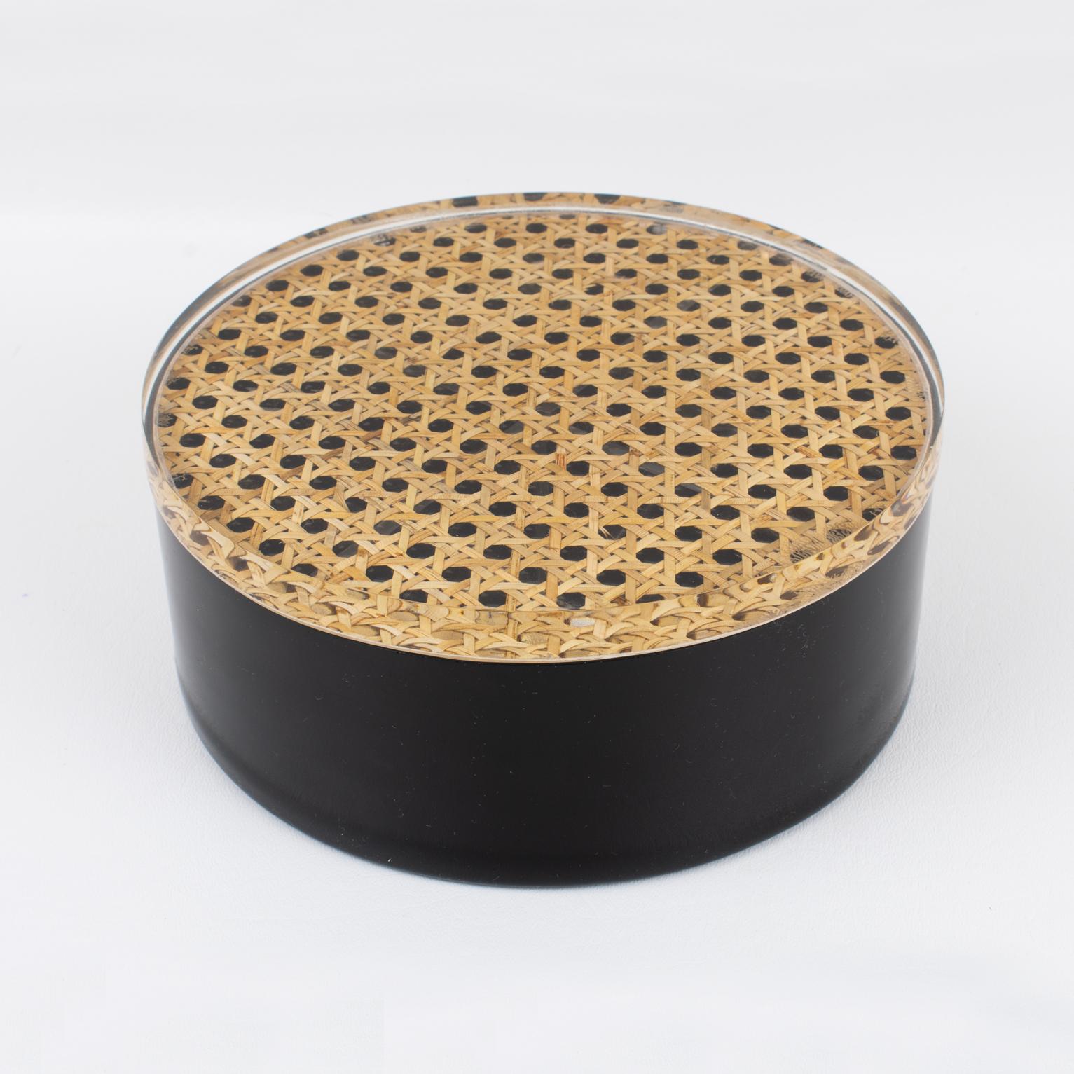 Black Lucite and Rattan Box, Italy 1970s For Sale 2