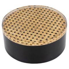 Vintage Black Lucite and Rattan Box, Italy 1970s