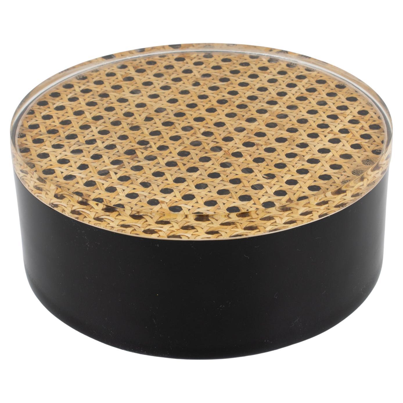 Caja de lucita negra y ratán, Italia Años 70