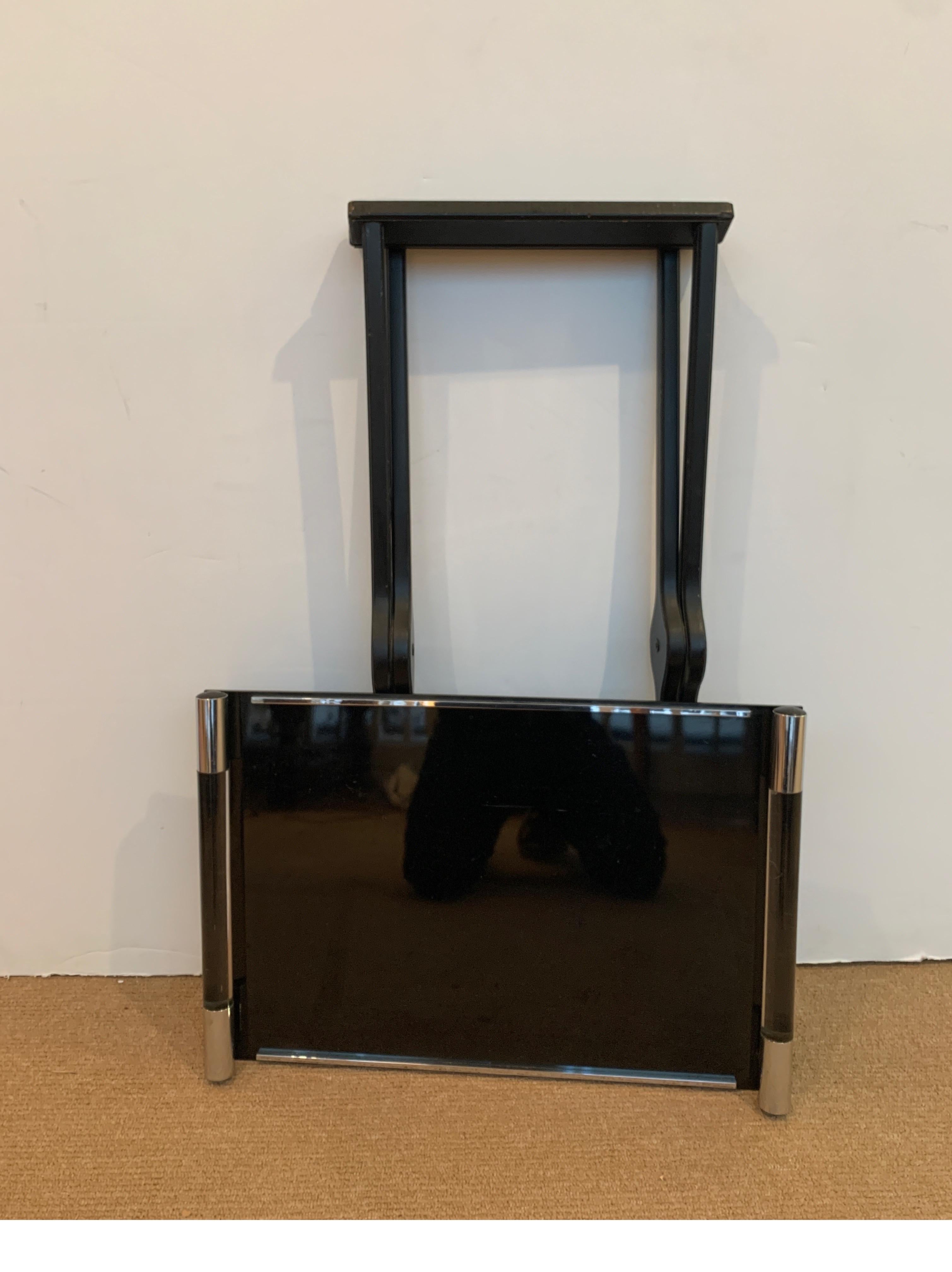 Black Lucite Butlers Tray on Wooden Stand, 1970s 2