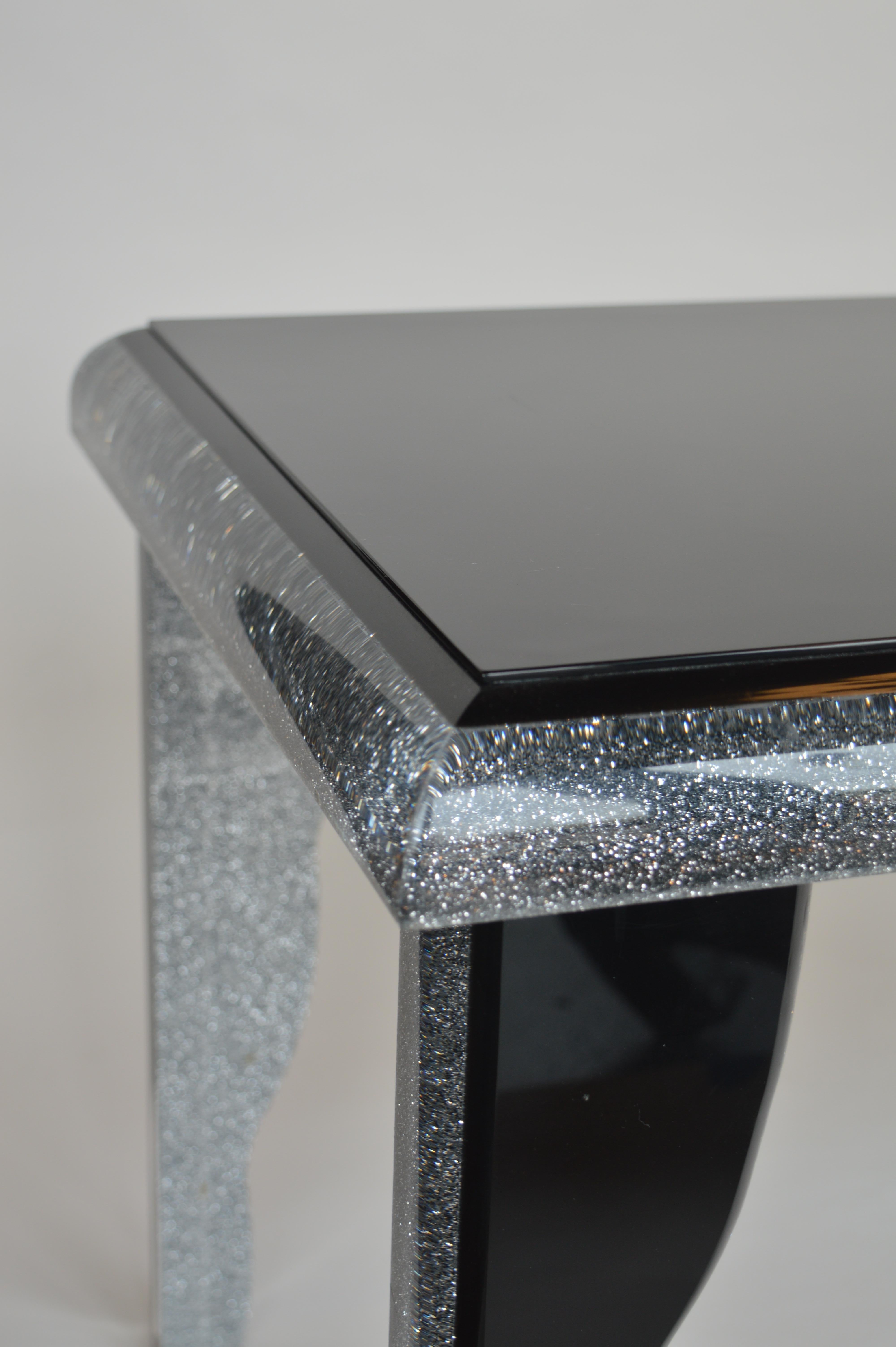 Black Lucite Coffee Table with Silver Glitter In Excellent Condition In Los Angeles, CA