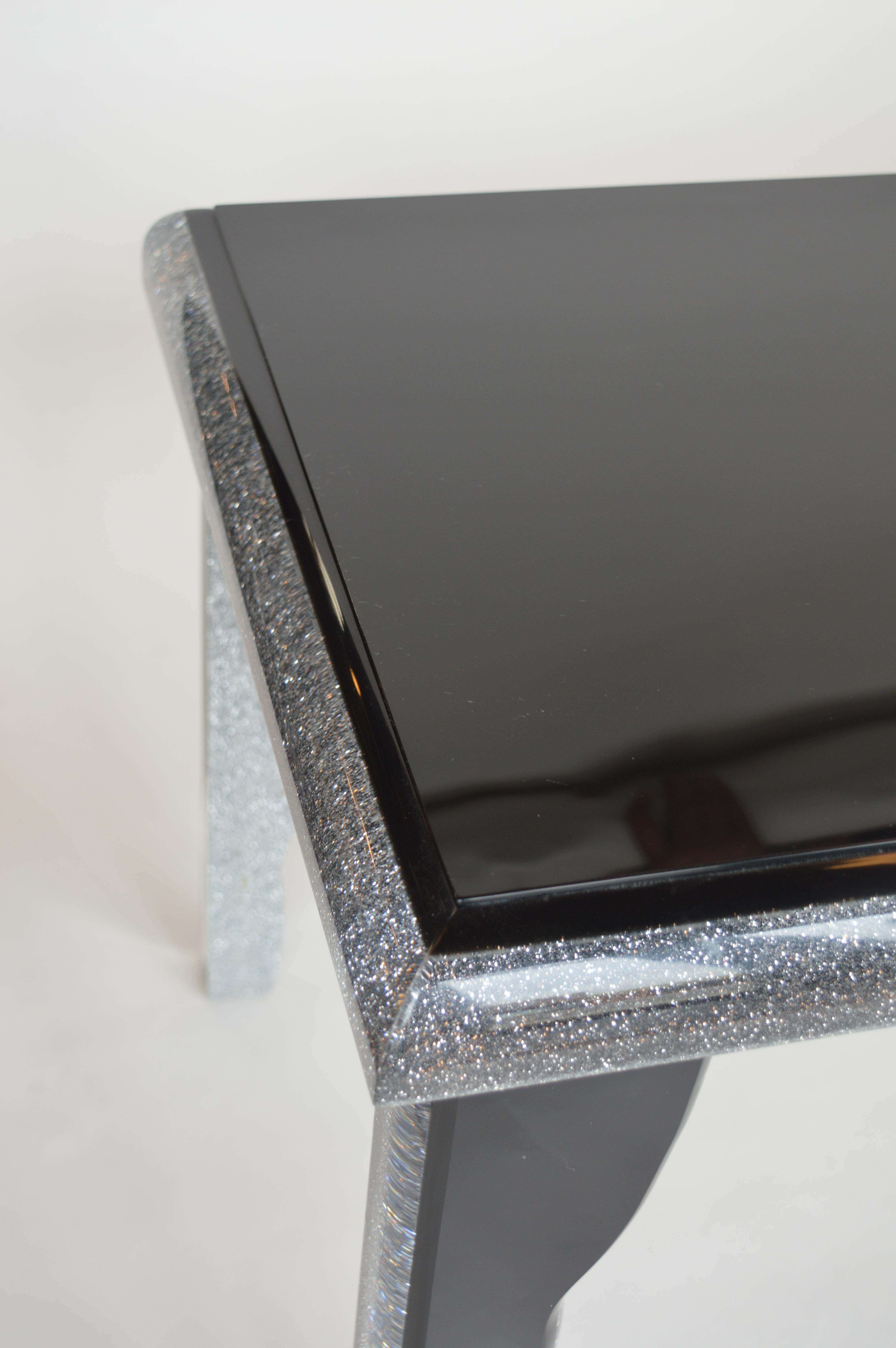 20th Century Black Lucite Coffee Table with Silver Glitter