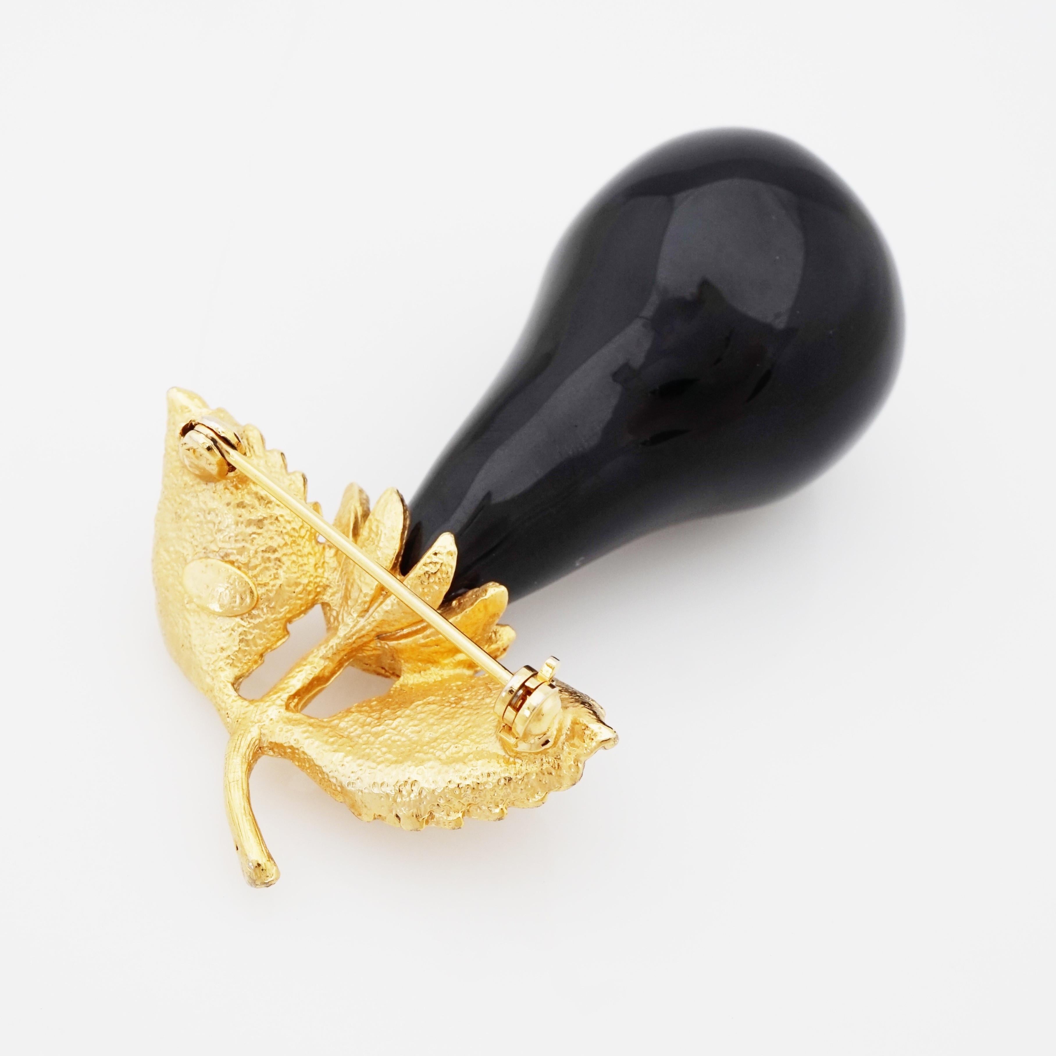 Modern Black Lucite Pear Brooch With Rhinestone Details By Kenneth Jay Lane, 1990s For Sale