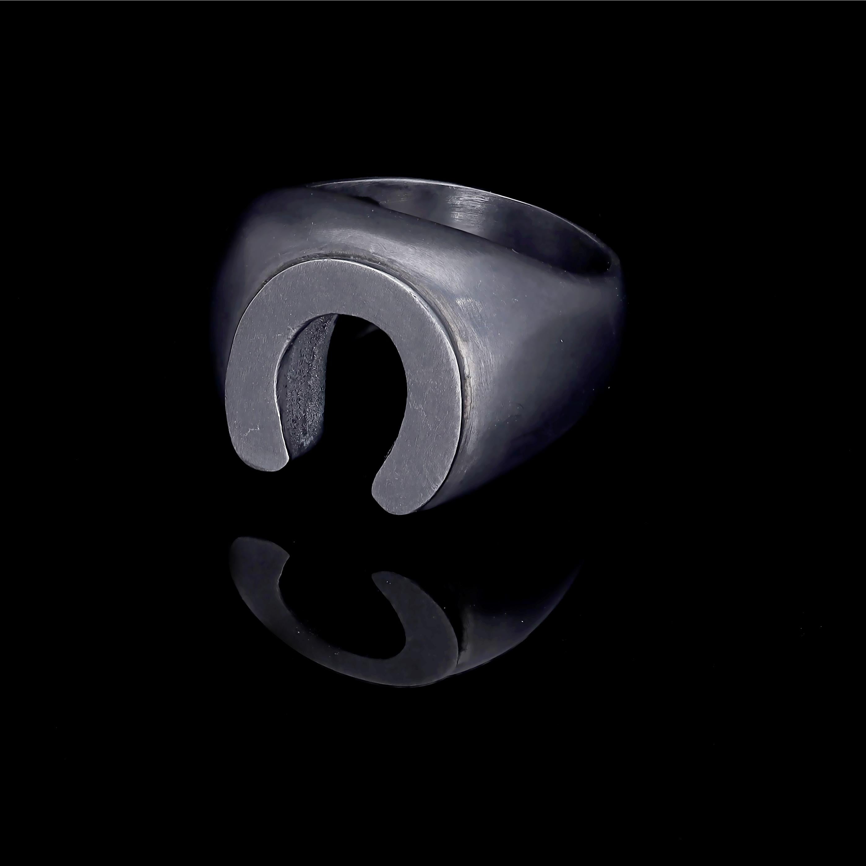 Handmade Horseshoe Oxidised Silver Luck Ring In New Condition For Sale In ISTANBUL, TR
