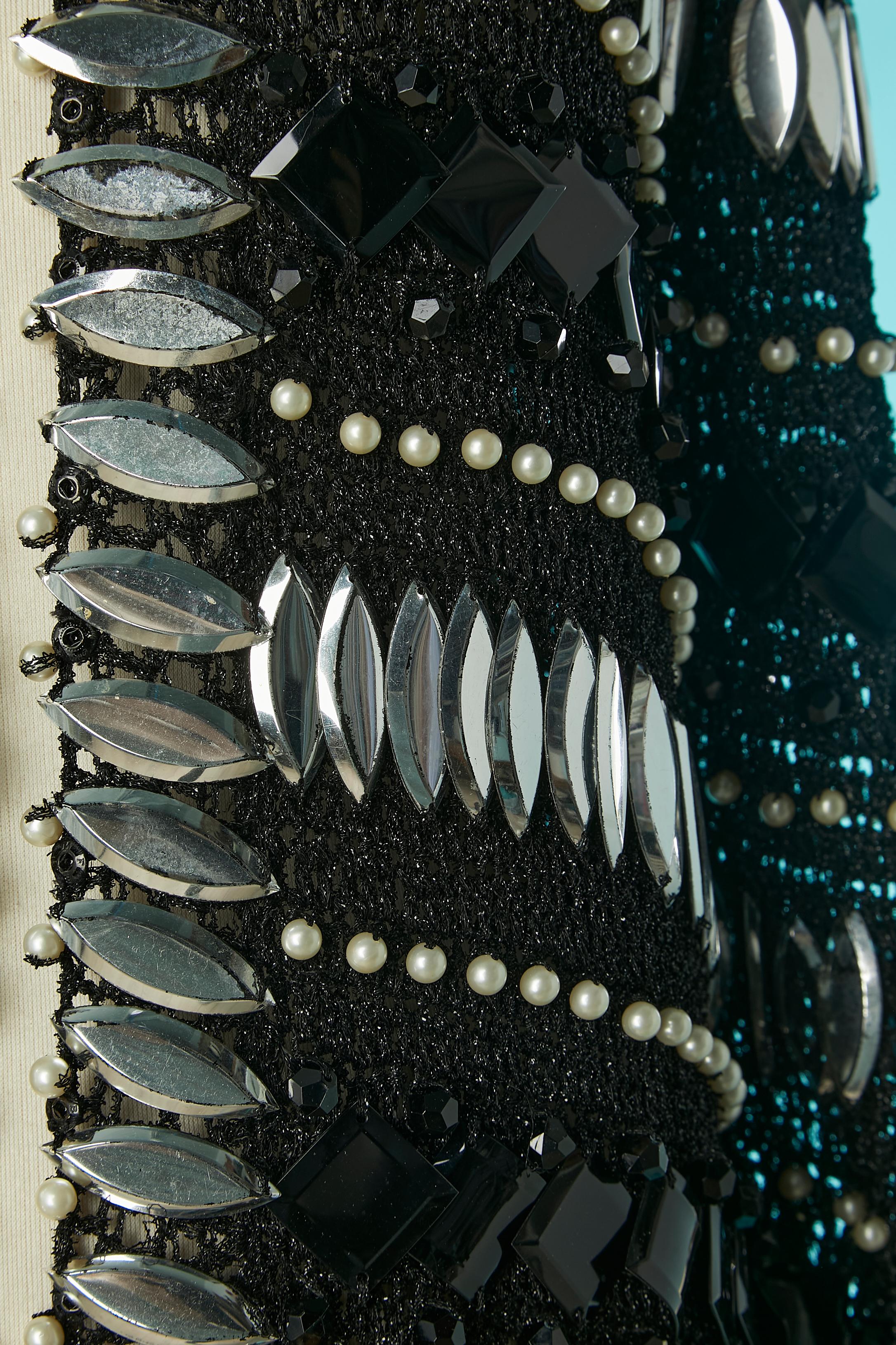 Black lurex knit evening coat with beadwork Loris Azzaro  In Good Condition For Sale In Saint-Ouen-Sur-Seine, FR