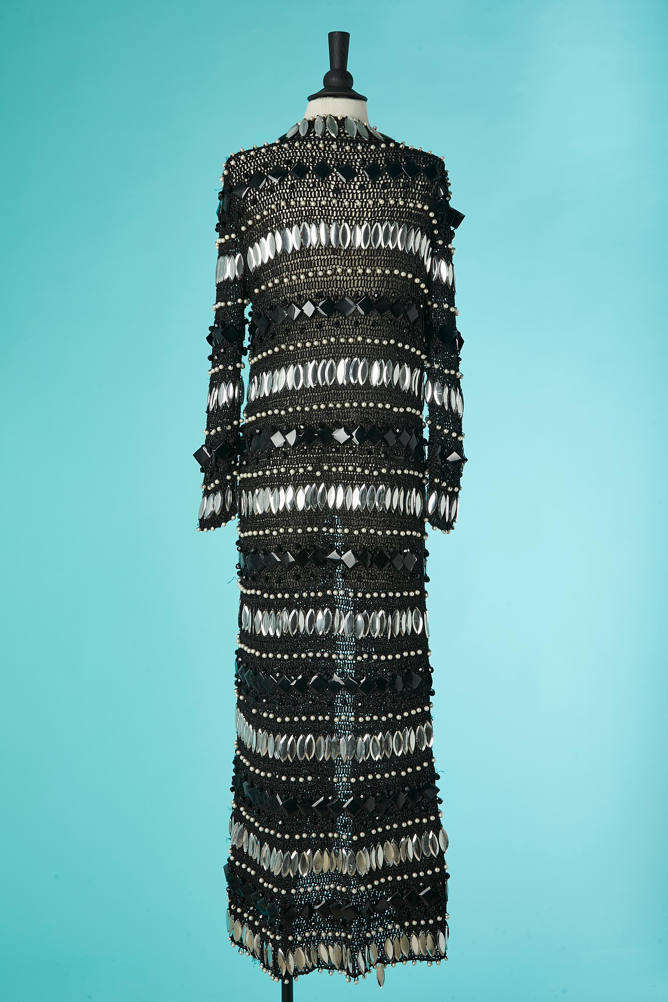 Black lurex knit evening coat with beadwork Loris Azzaro  For Sale 2