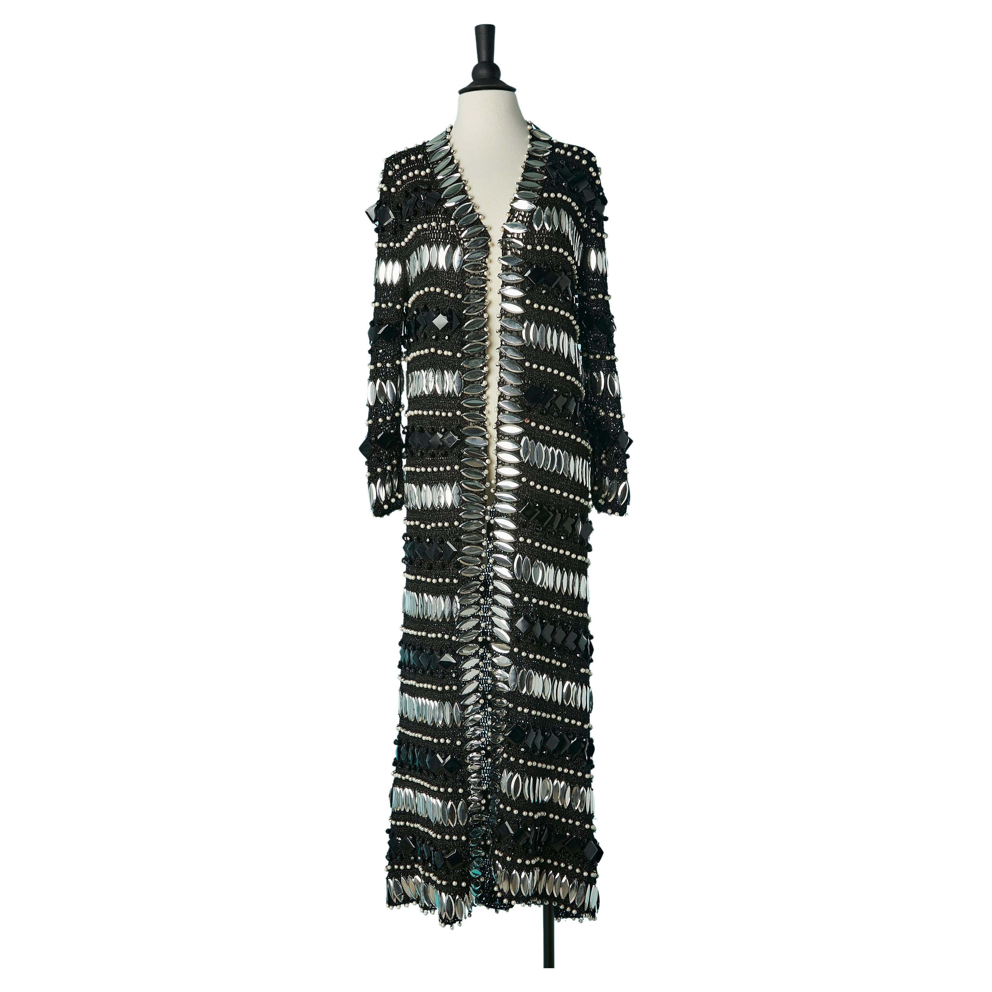 Black lurex knit evening coat with beadwork Loris Azzaro  For Sale