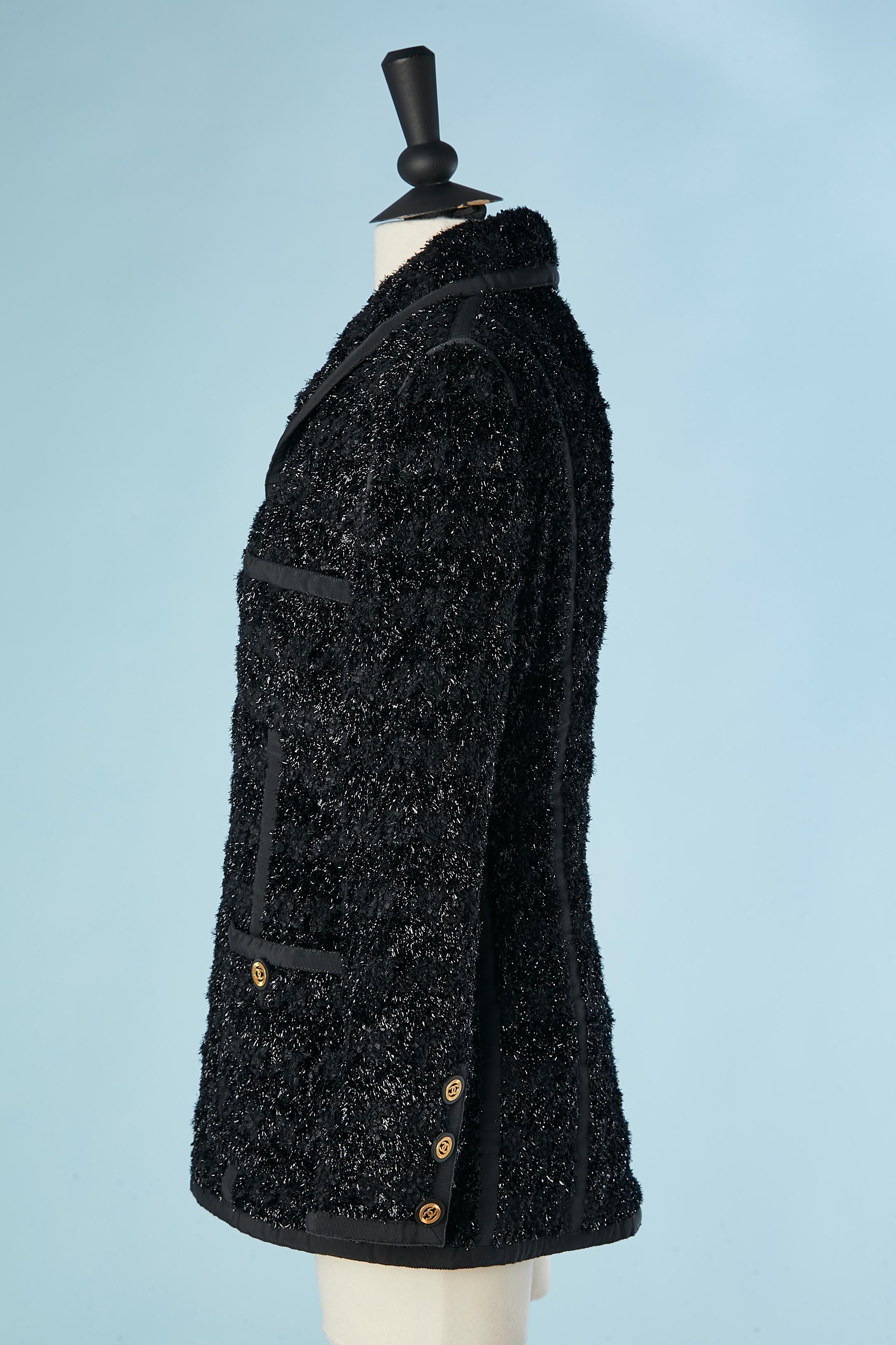 Black lurex tweed evening jacket with zip in the middle front Chanel Boutique  1