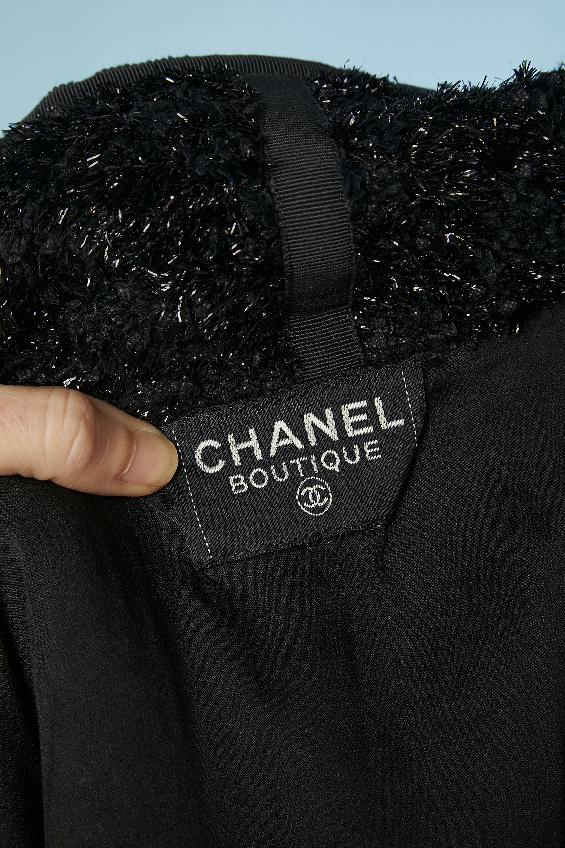 Black lurex tweed evening jacket with zip in the middle front Chanel Boutique  3