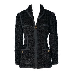 Black lurex tweed evening jacket with zip in the middle front Chanel Boutique