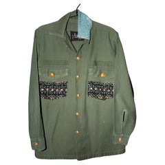 Black Lurex Tweed Pastel Green Collar Vintage GreenMilitary Jacket Gold Buttons