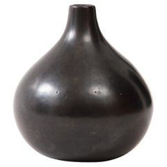 Black Luster Glazed Fig Shaped Ceramic Vase, Frame, 1960