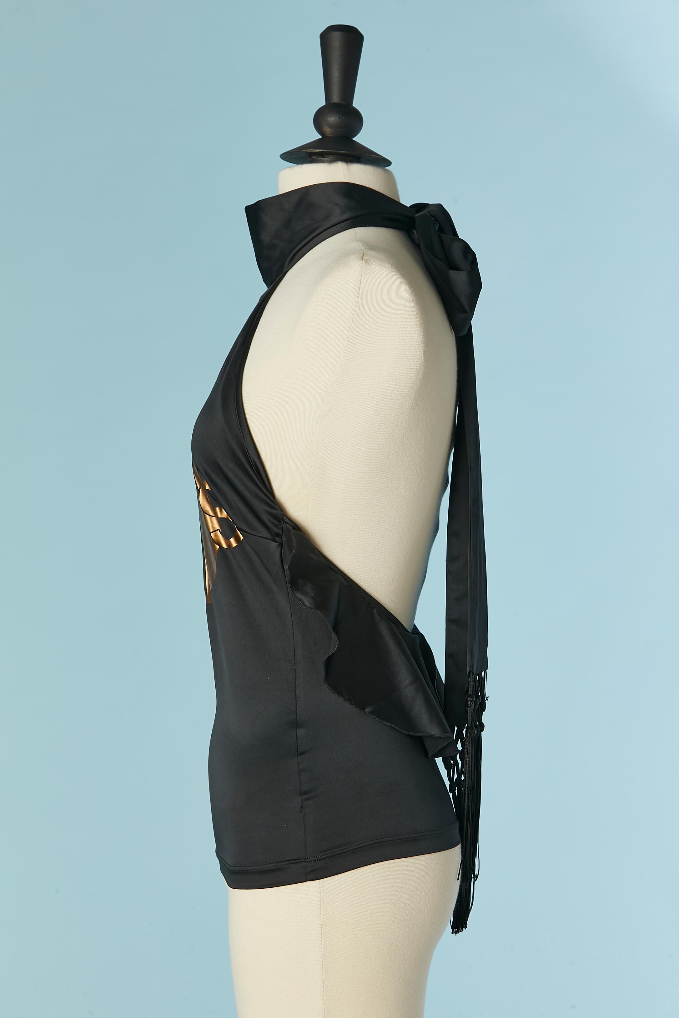 Nero Top senza schienale in lycra nera con stampa rame su D&G by Dolce & Gabbana NUOVO in vendita