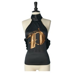 Black lycra backless top with copper print on D&G by Dolce & Gabbana NEW