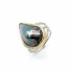 Black Mabe Peal Ring Tear Shaped in Gold and Sterling Silver