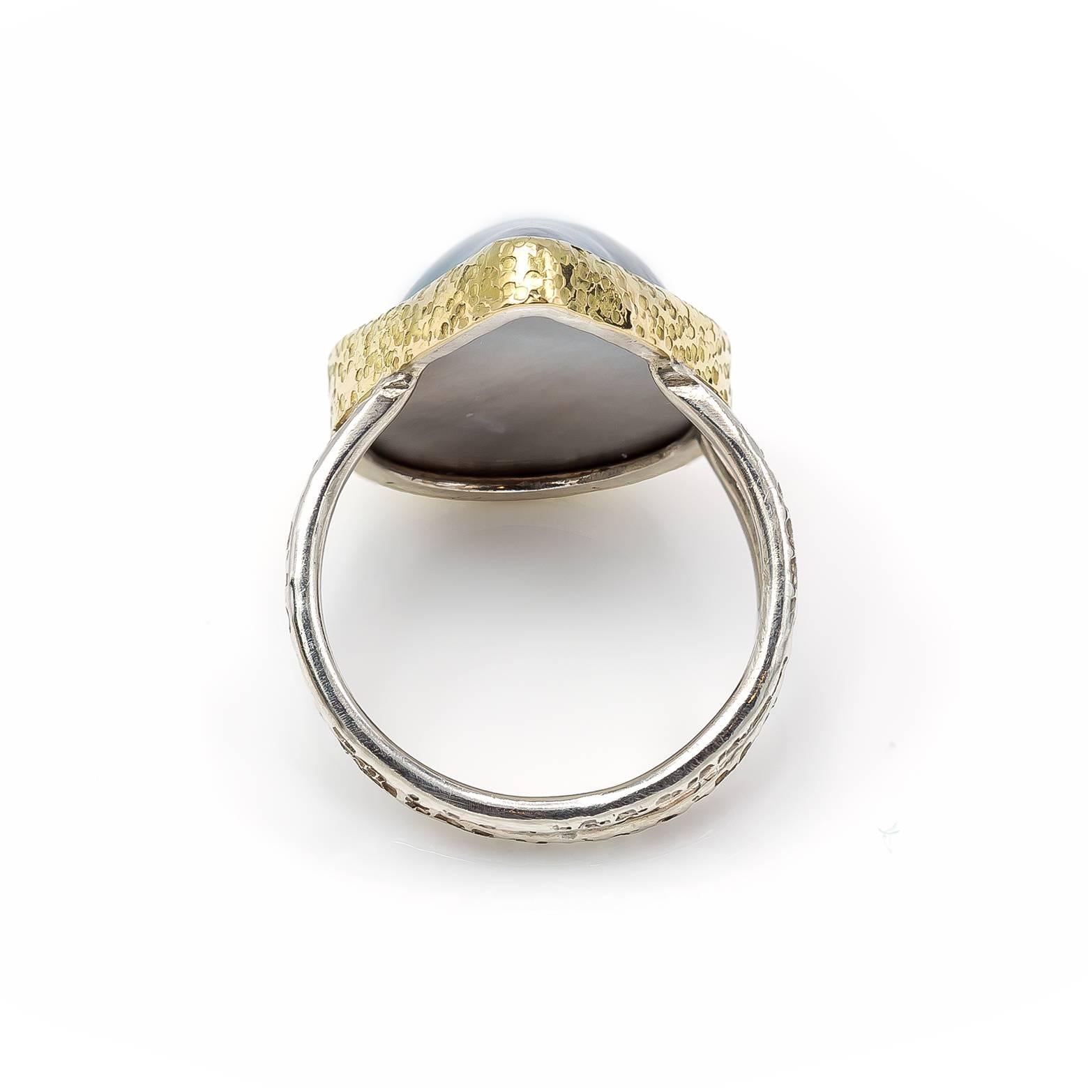 Women's Black Mabe Peal Ring Tear Shaped in Gold and Sterling Silver For Sale