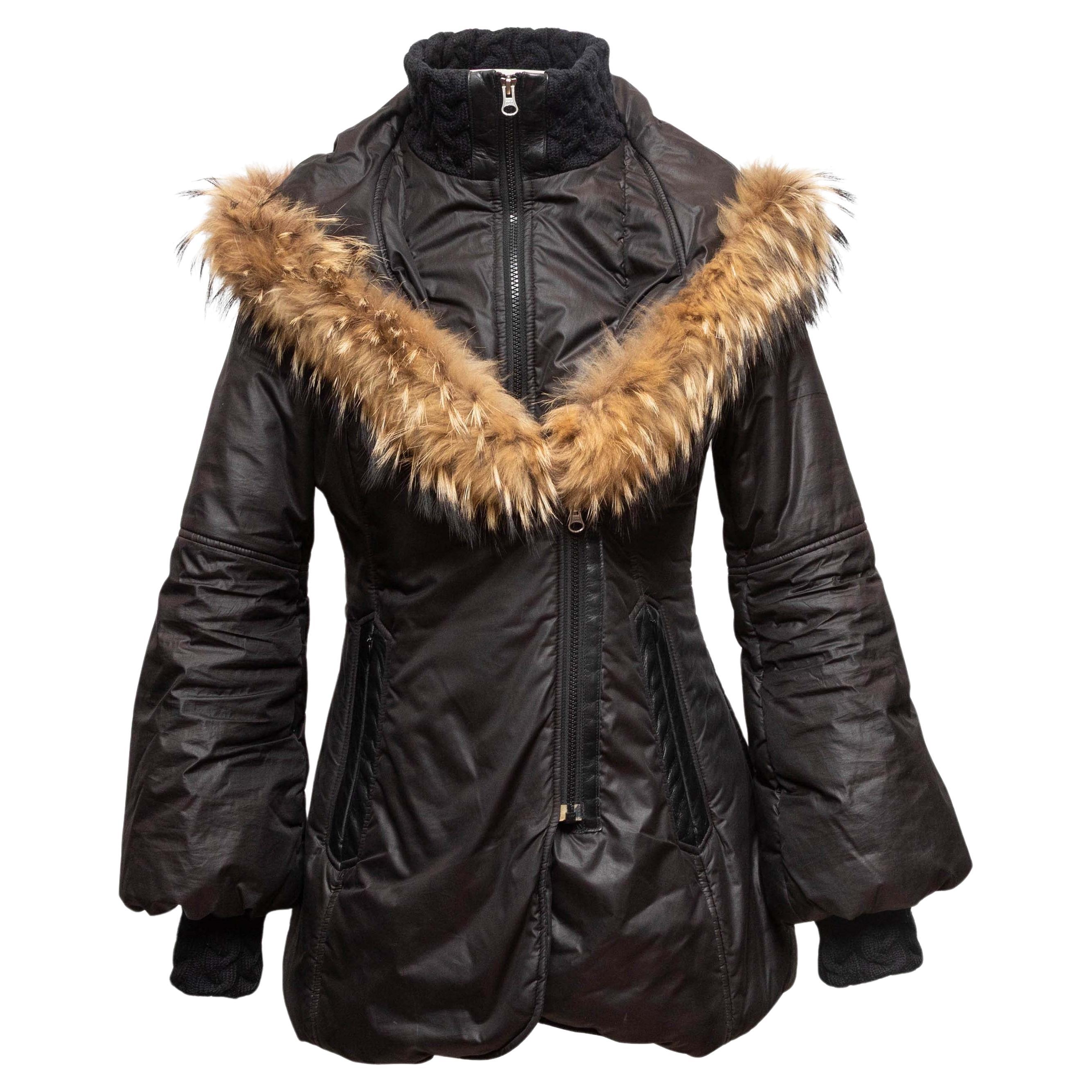 Black Mackage Fur-Trimmed Hooded Puffer Coat