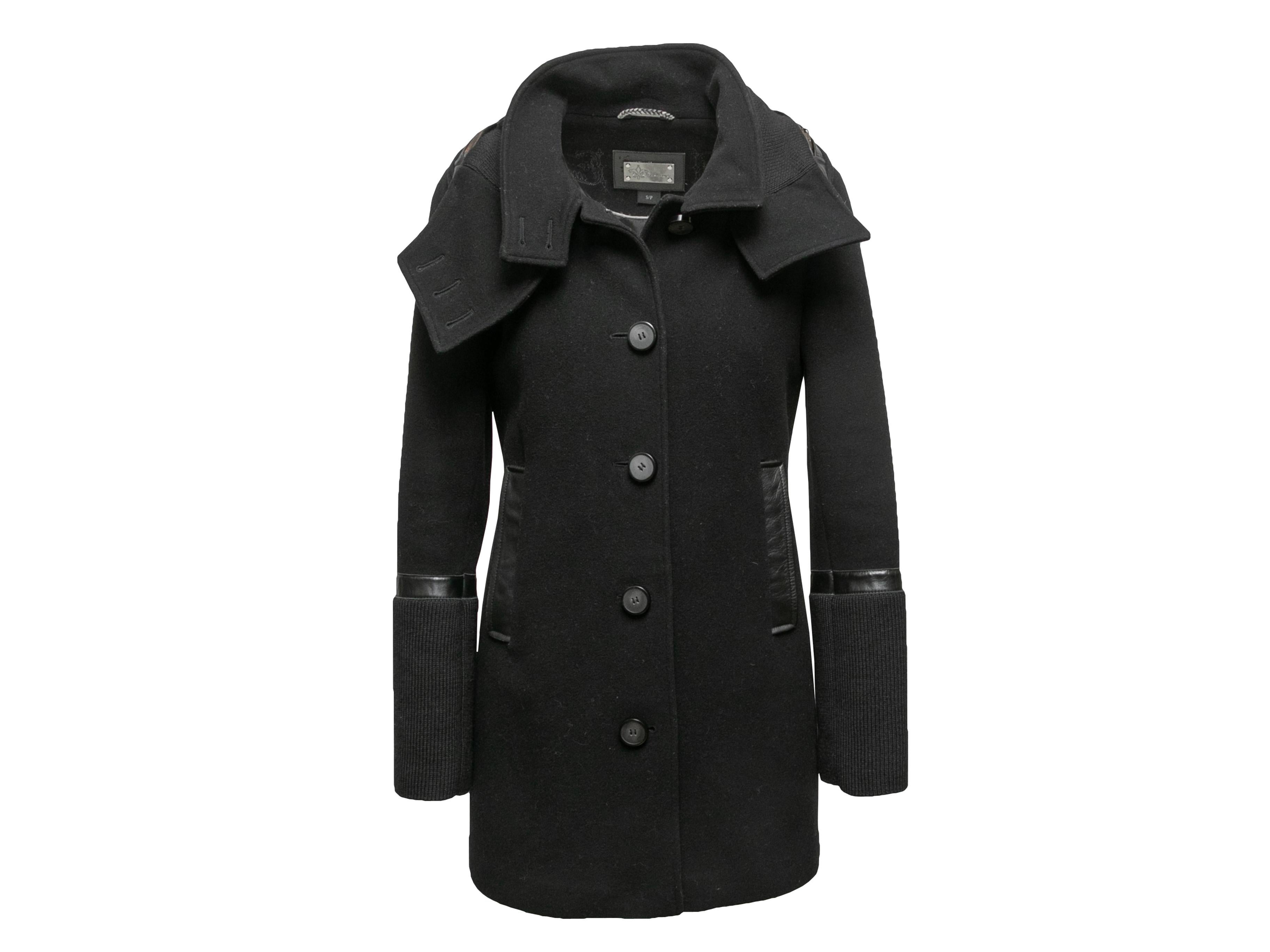 Nero Cappotto nero in lana con finiture in pelle di Mackage taglia US S in vendita