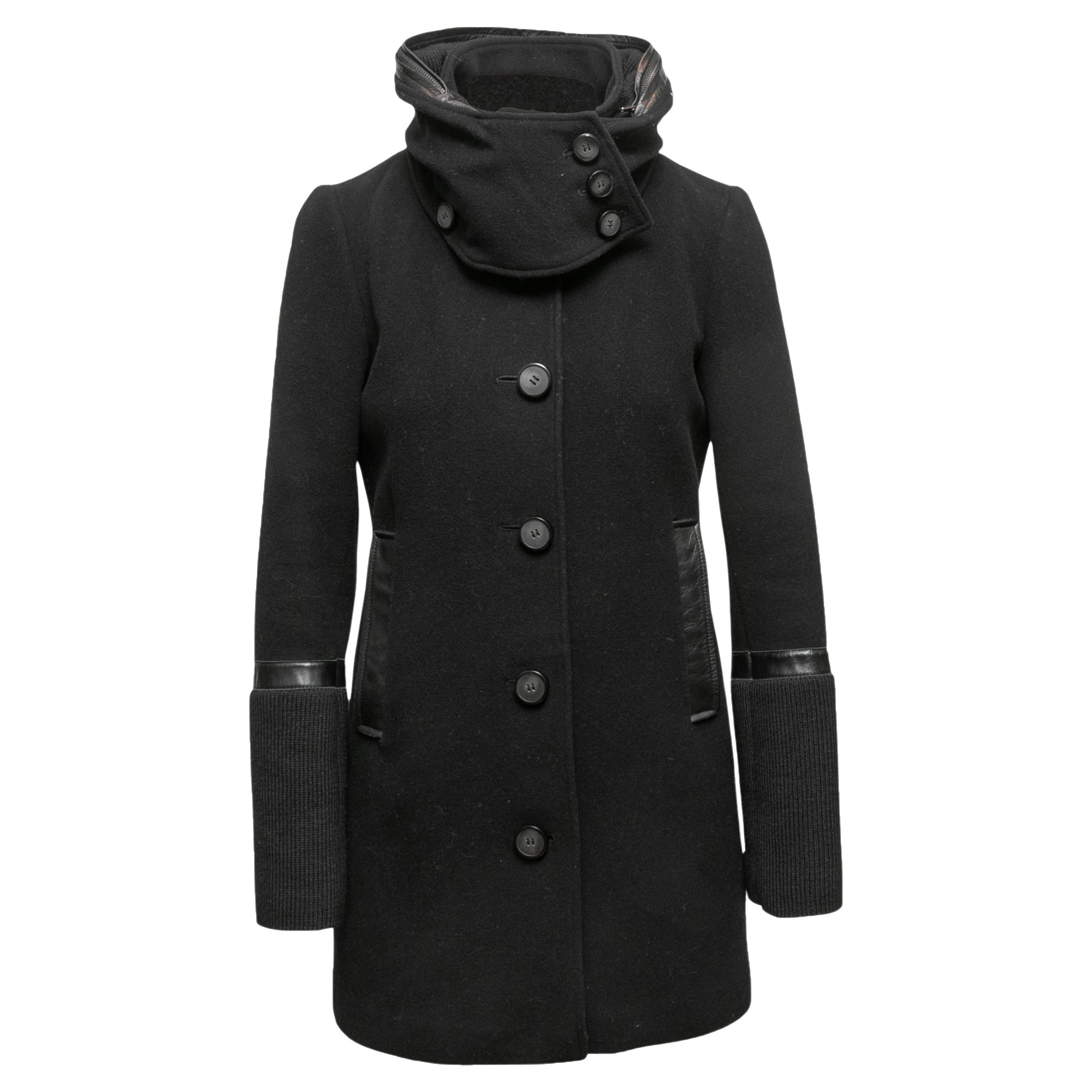 Cappotto nero in lana con finiture in pelle di Mackage taglia US S