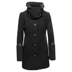 Black Mackage Leather-Trimmed Wool Coat Size US S