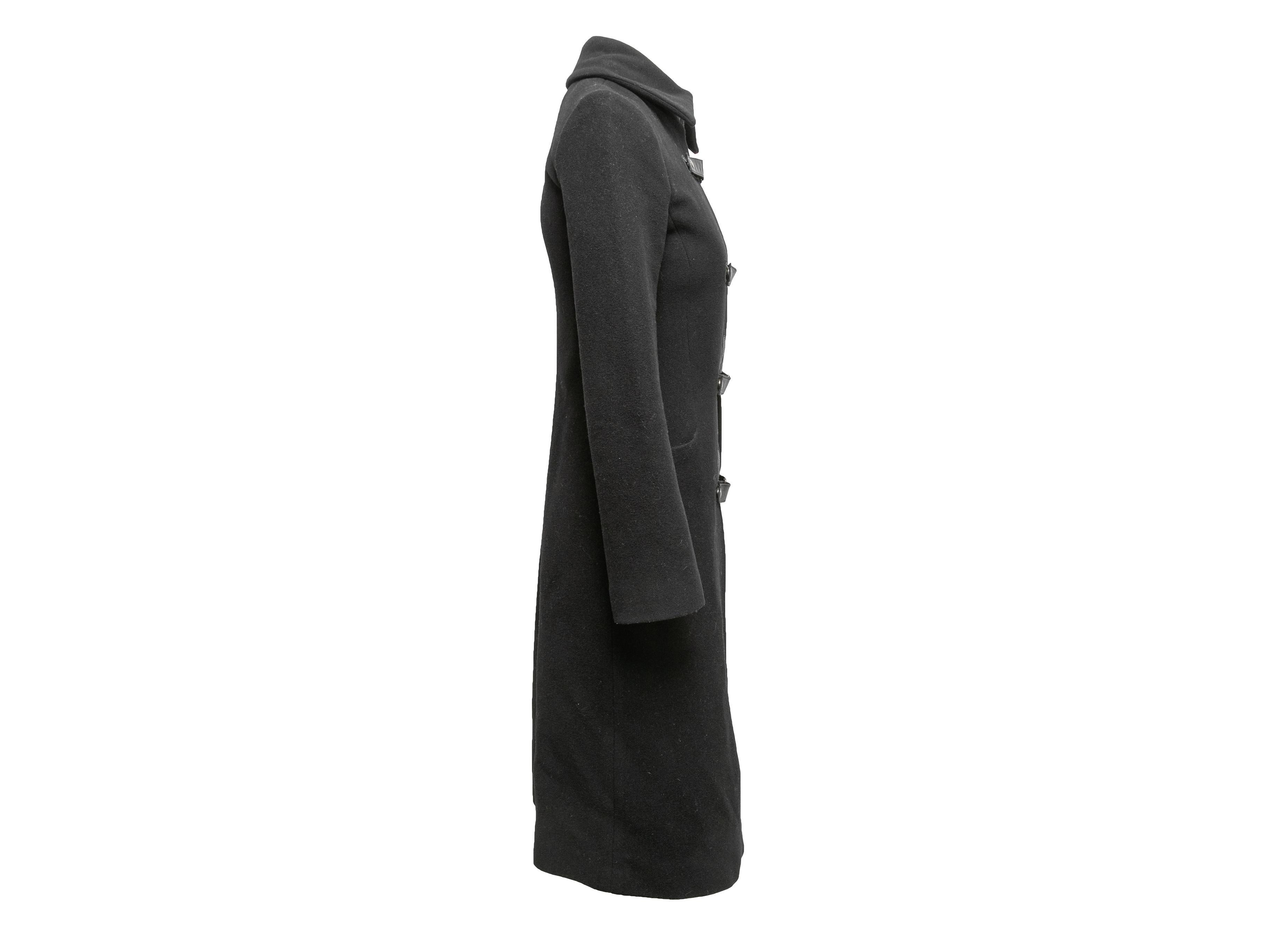 Schwarzer langer Mackage-Mantel mit Lederbesatz aus Wolle, Größe US XS im Zustand „Gut“ im Angebot in New York, NY