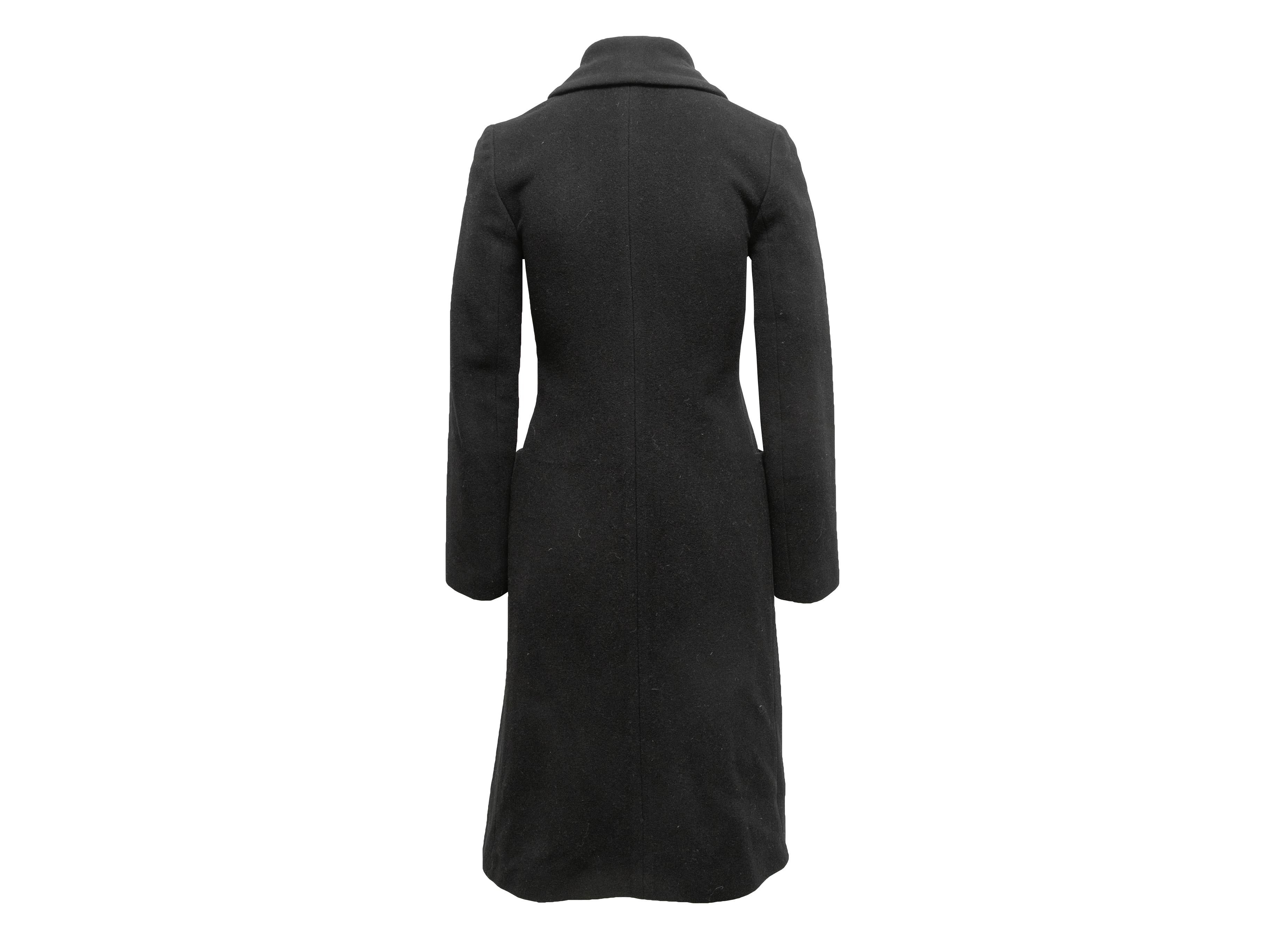 Schwarzer langer Mackage-Mantel mit Lederbesatz aus Wolle, Größe US XS Damen im Angebot