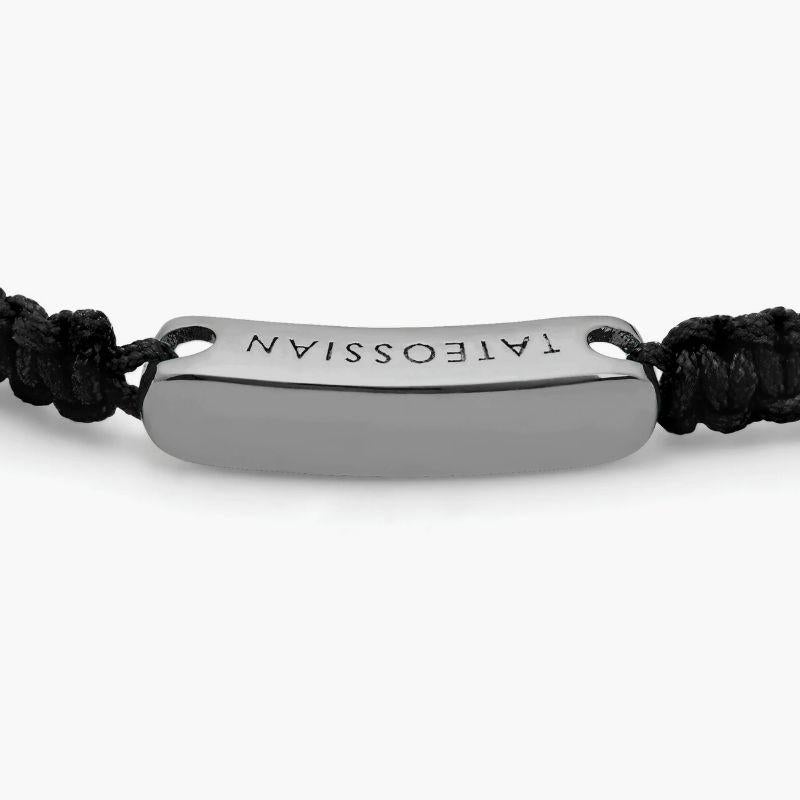 Men's Black Macramé Bracelet with Black Rhodium Baton, Size M For Sale