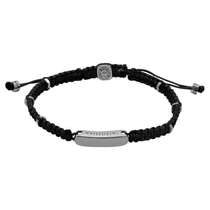 Black Macramé Bracelet with Black Rhodium Baton, Size S For Sale