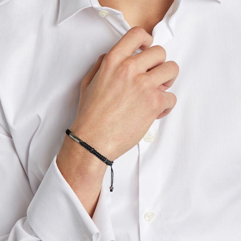 Men's Black Macramé Bracelet with Black Rhodium Baton, Size XS For Sale