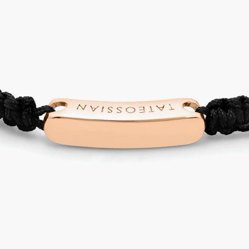 Black Macramé Bracelet with Rose Gold Baton, Size M In New Condition For Sale In Fulham business exchange, London